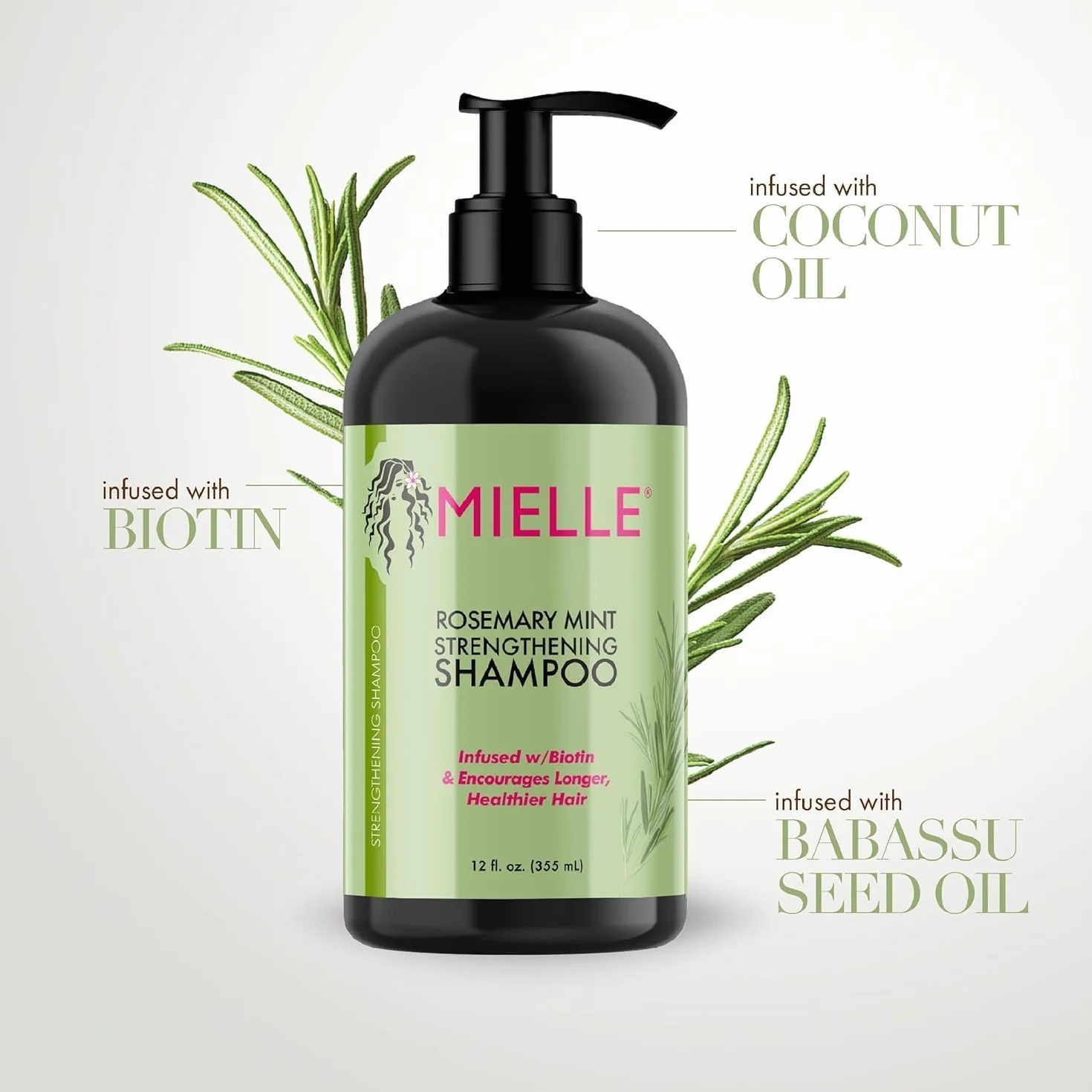 Mielle - Shampooing à la menthe et au romarin avec biotine - Favorise la croissance des cheveux - Renforce les cheveux faibles et cassants - Nettoie en profondeur le cuir chevelu - 355 ml - Lot de 2