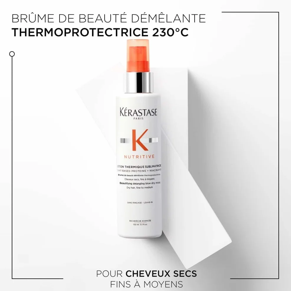 KÉRASTASE Nutritive - Lotion Thermique Sublimatrice - Spray Thermoprotecteur & Démêlant - Niacinamide, Protéines Végétales & Lipides Nourrissants - Cheveux Secs à Très Secs, Fins à Moyens - 150 ml
