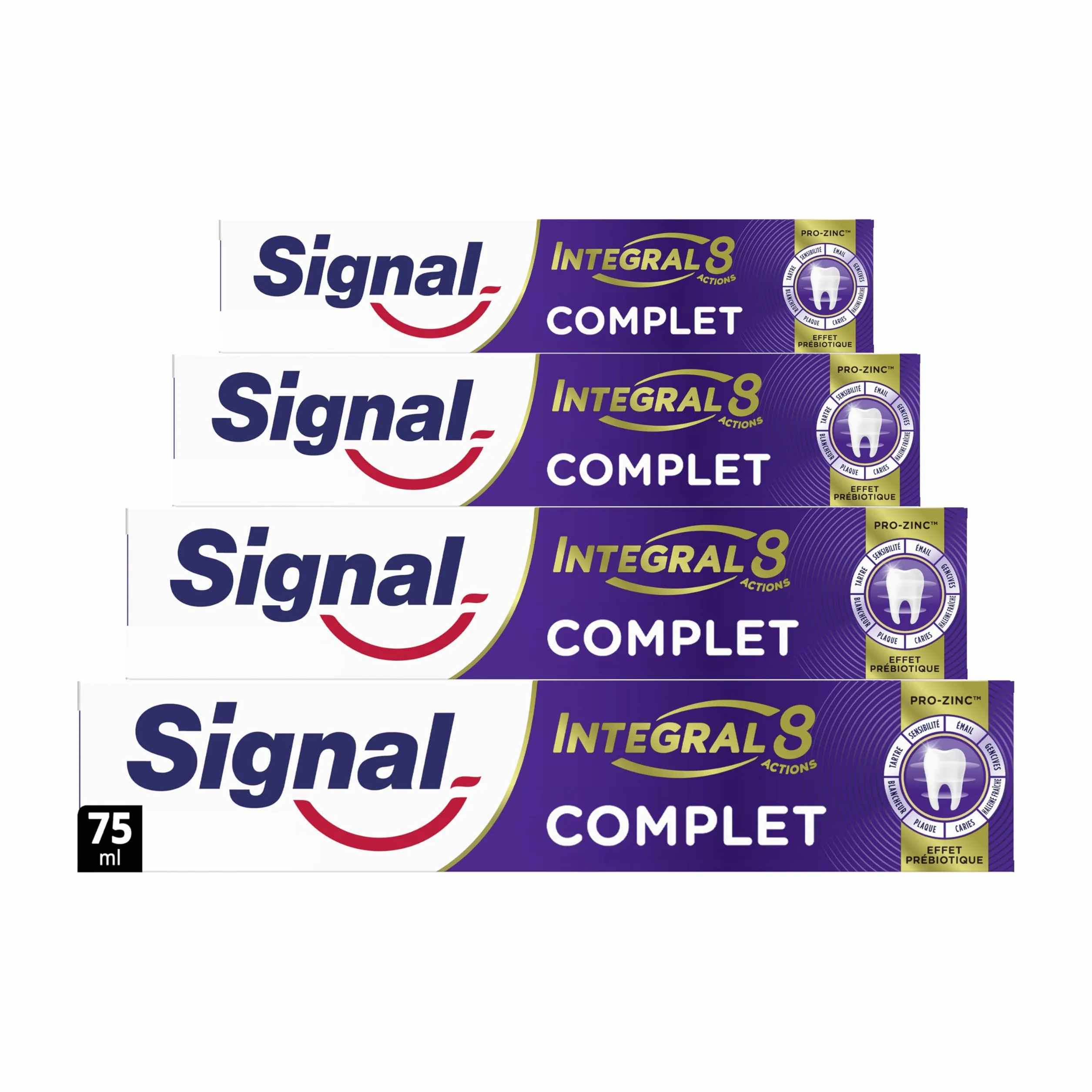 SIGNAL Dentifrice Integral 8 Complet Effet Prébiotique Protection Complète lot de 4x75ml