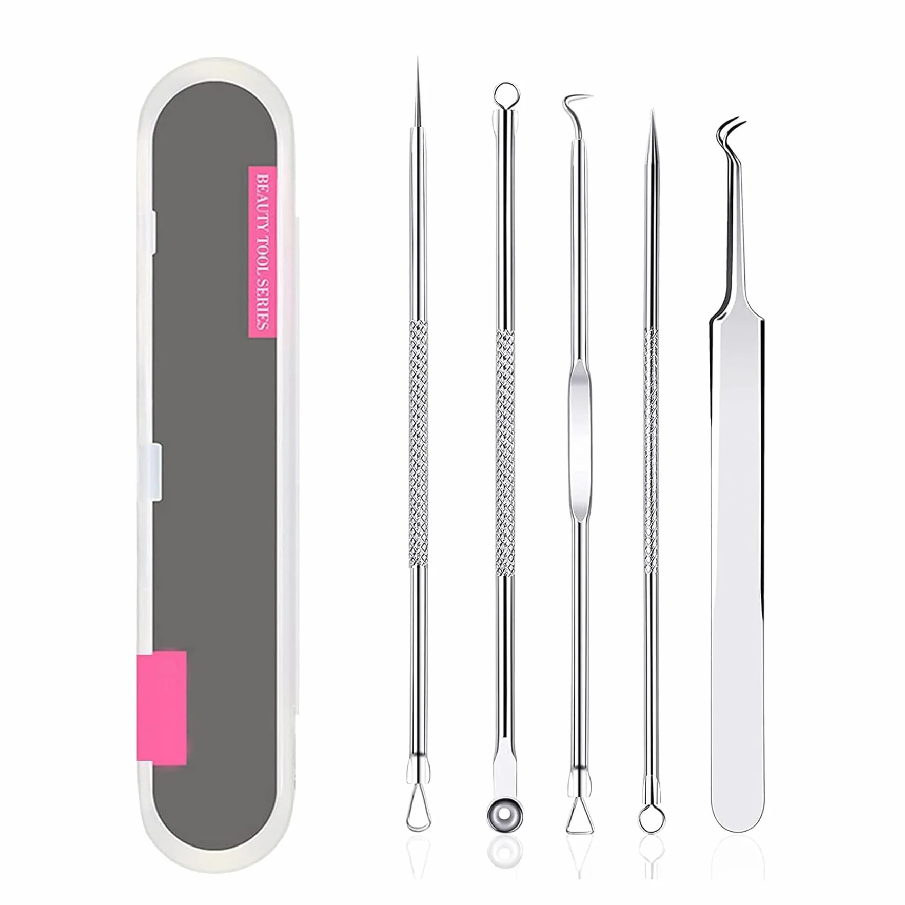 Extracteur de point-noir en acier inoxydable, 5 pièces, kit de retrait de comédons