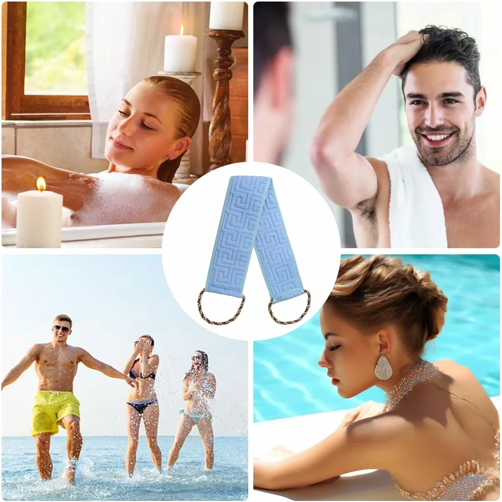Gant de Toilette Exfoliant Double Face avec Poignées Gommage du Dos pour la Douche Homme Femme Bleu Océan