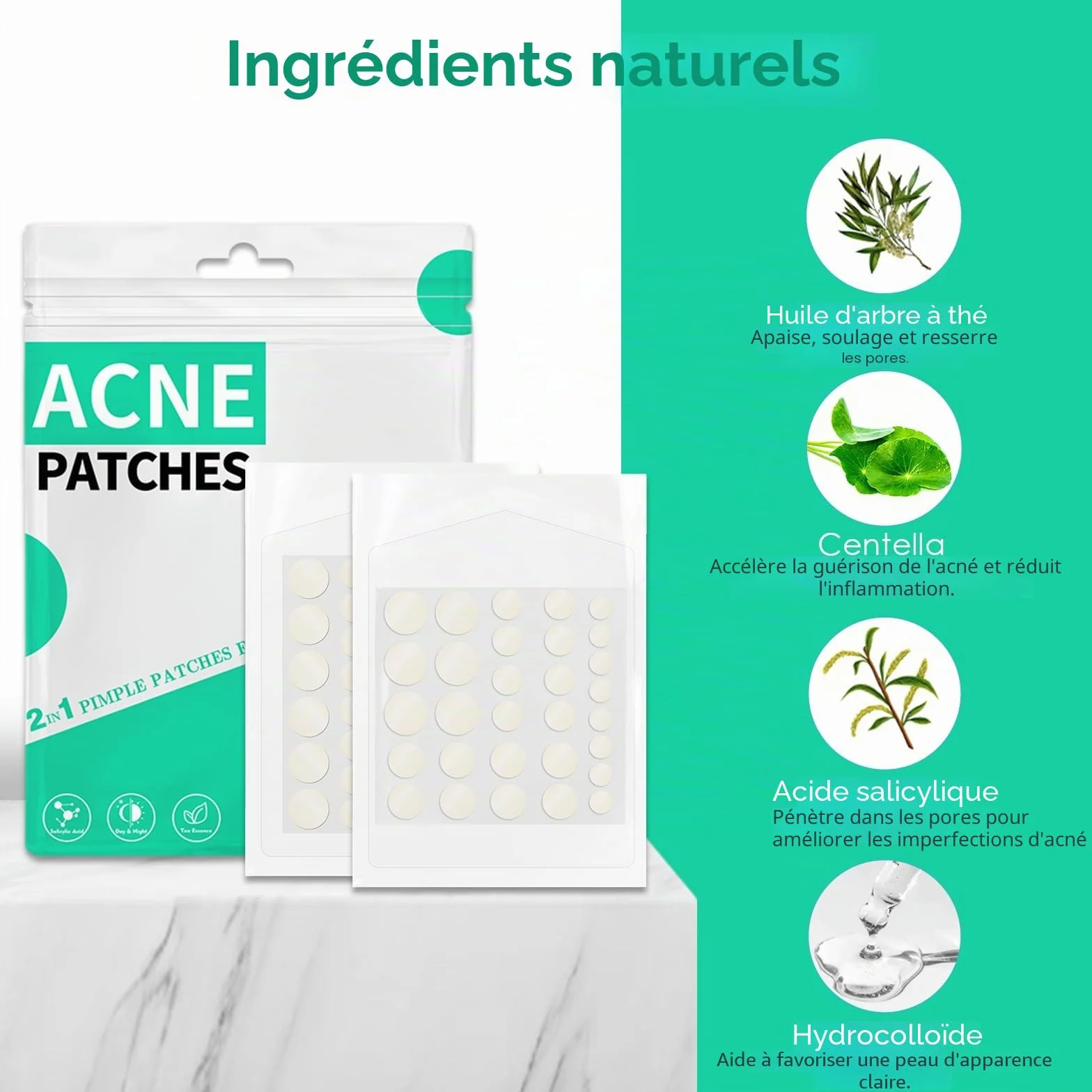 Patch Bouton Hydrocolloïdal Puissant 2 en 1 Point Noir Invisible Imperméable Respirant Acné Visage (264PCS)