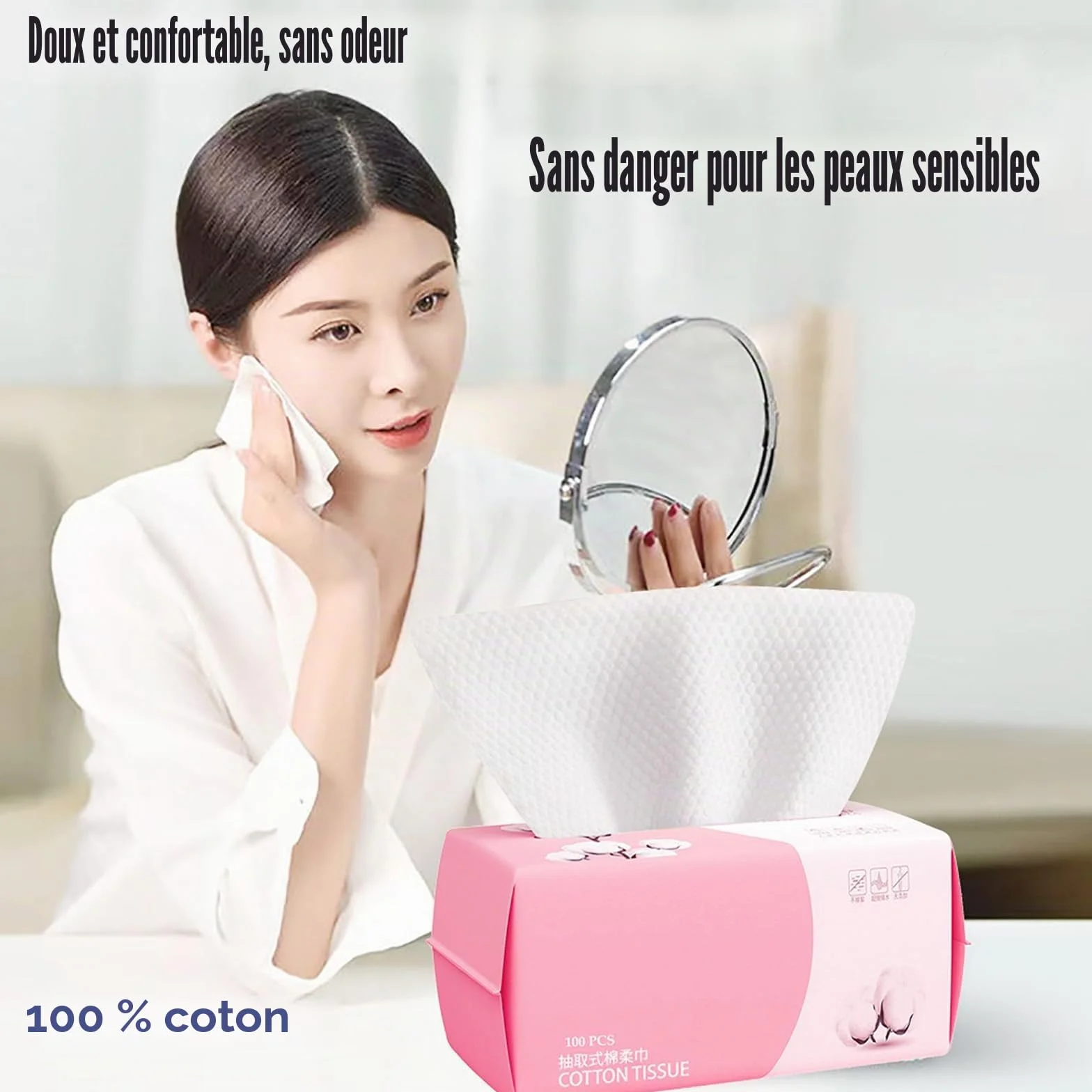 Serviettes jetables en coton doux lot de 100 pour lavage séchage nettoyage visage soins peau démaquillage