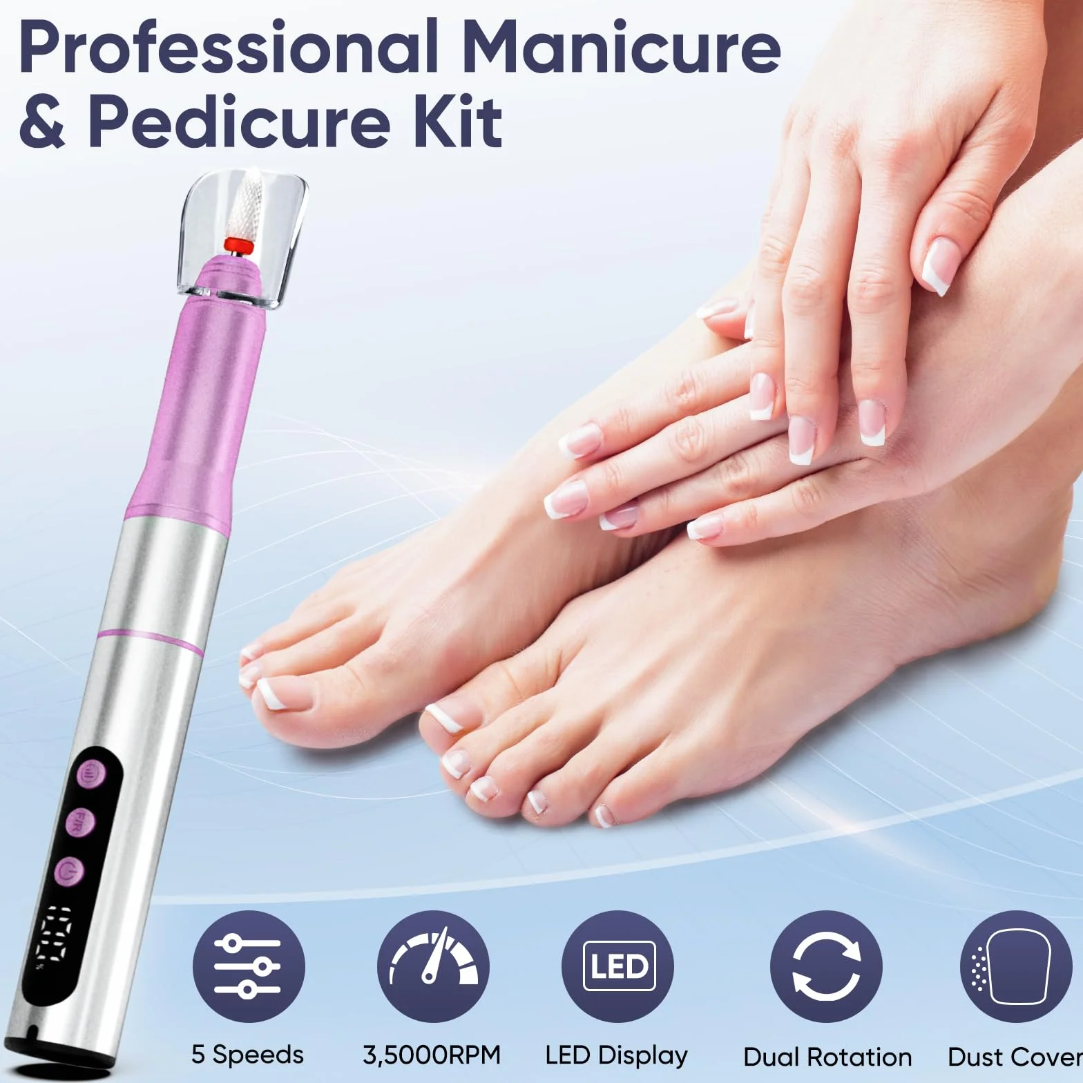 Oukzon Ponceuse pour Ongles Professionnel, 35000 tr/min Lime a Ongle Electrique Sans Fil, 13 en 1 Lime Electrique Ongle Avec LED écran Numérique, USB Rechargeable Ponceuse Ongle kit Manucure