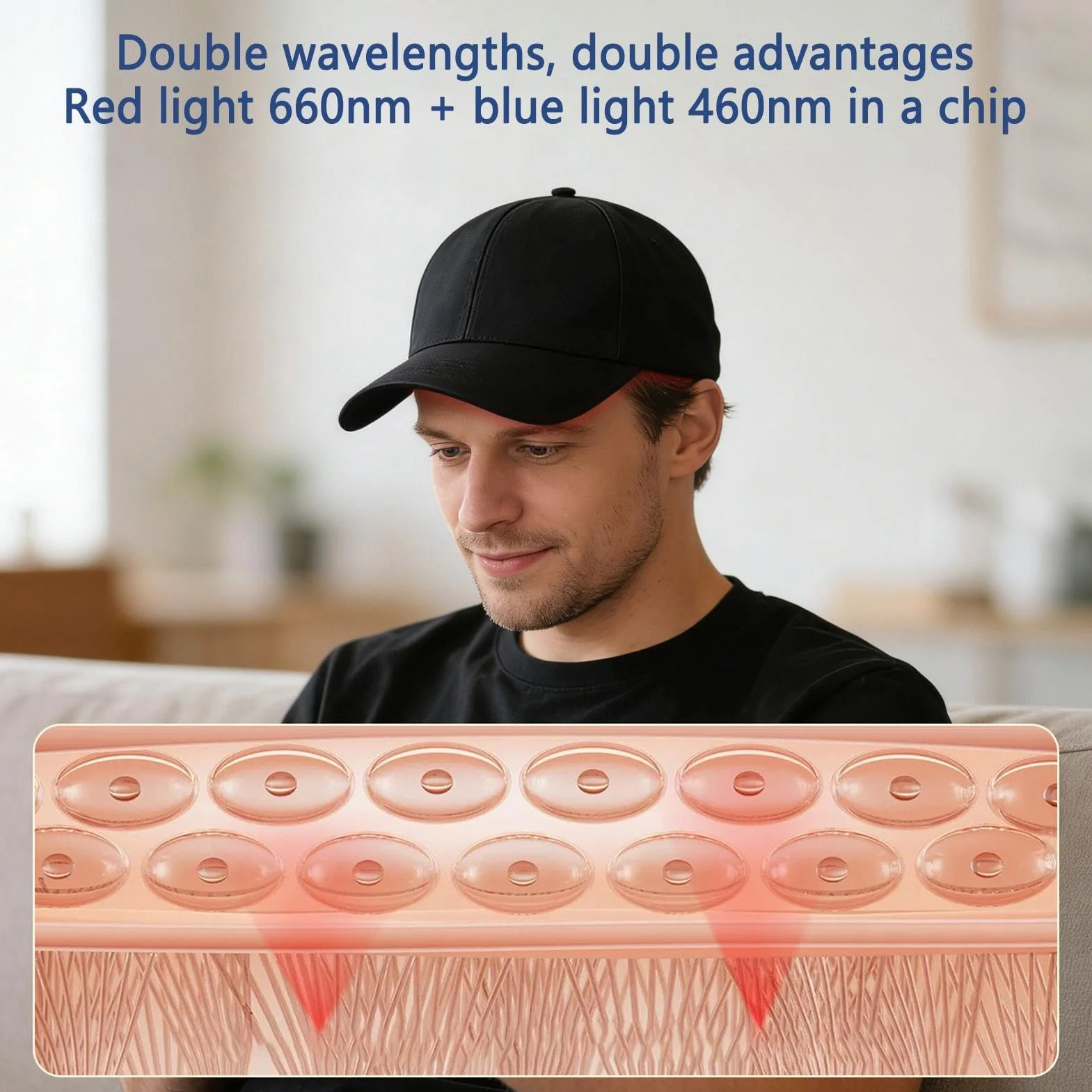 Bonnet De Croissance Des Cheveux – Appareil De Thérapie Par Lumière Rouge 660 Nm Et 450 Nm Bleue | 48 Perles LED Pour Le Soin Et L'épaississement Du Cuir Chevelu | Casque Portable Rechargeable De Type