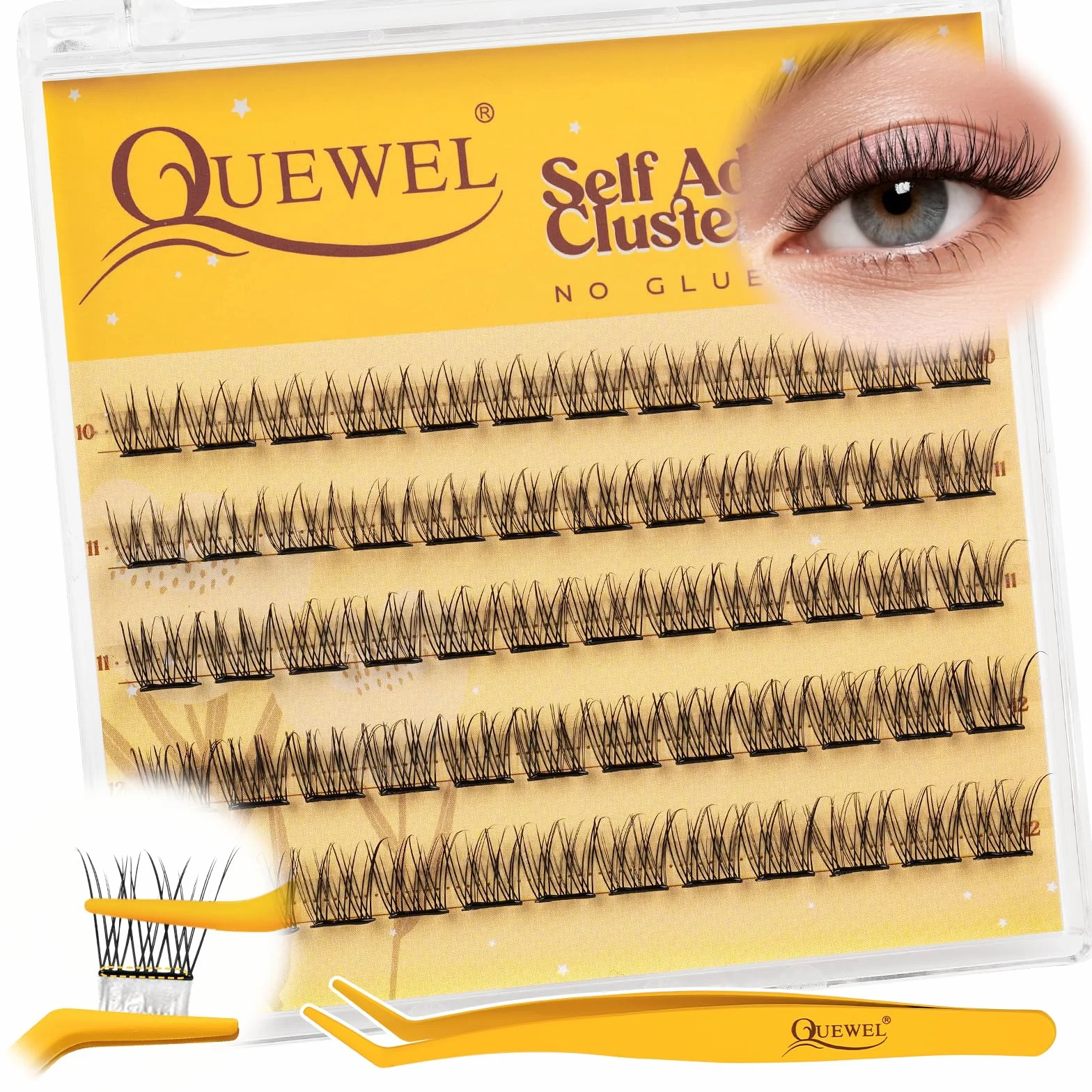 QUEWEL Auto-adhésifs Extension Cils Apparence naturelle, Faux Cils kit réutilisables 60 pièces pour débutants