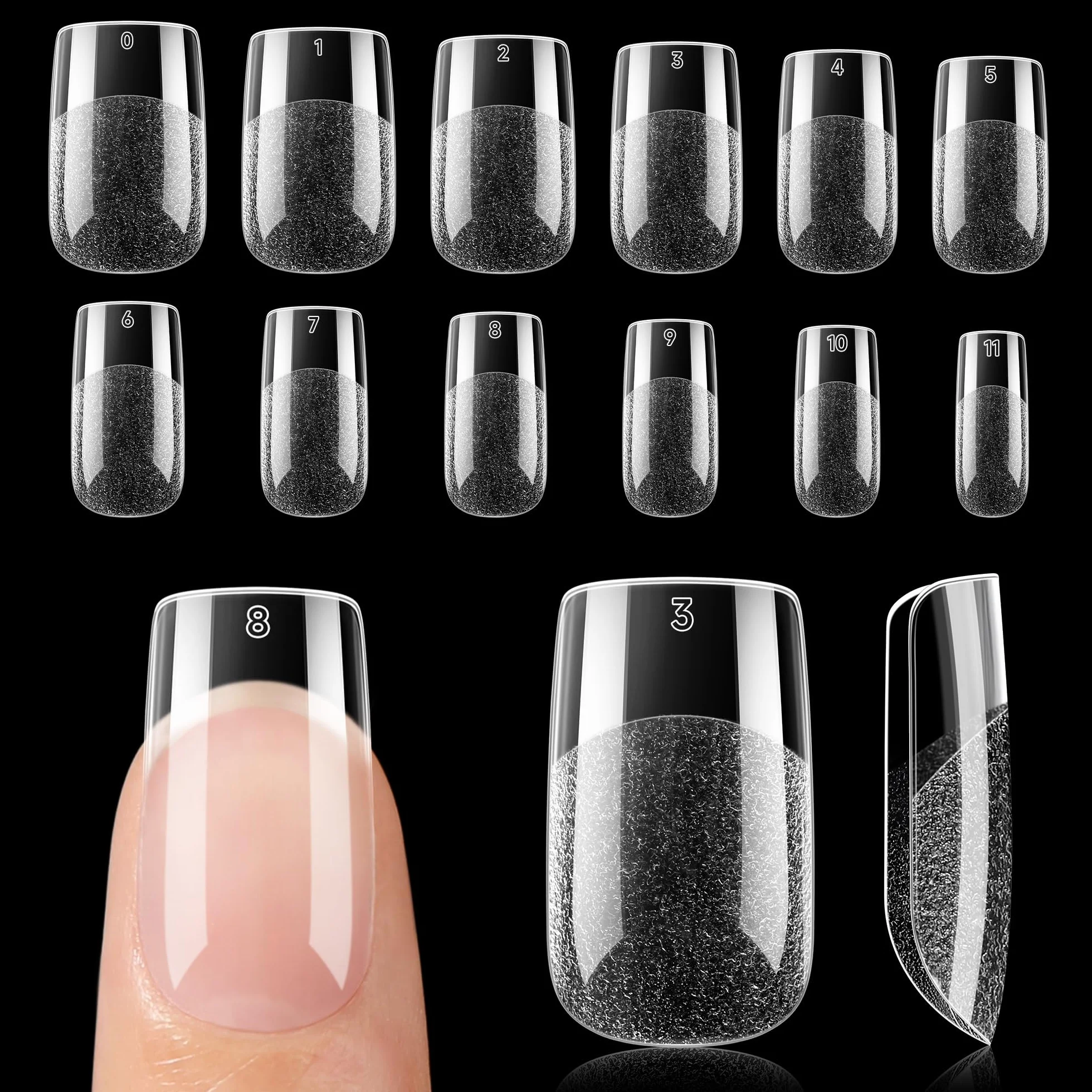 UNA GELLA Capsule Américaine Ongle Carrée Courte, 120 PCS 12 Tailles Soft Gel Pré-Limé Press-On
