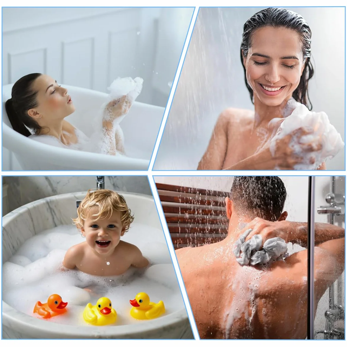 Éponge de Bain Fleur de Douche Lavable 4 Pièces Maille Moussante Exfoliante
