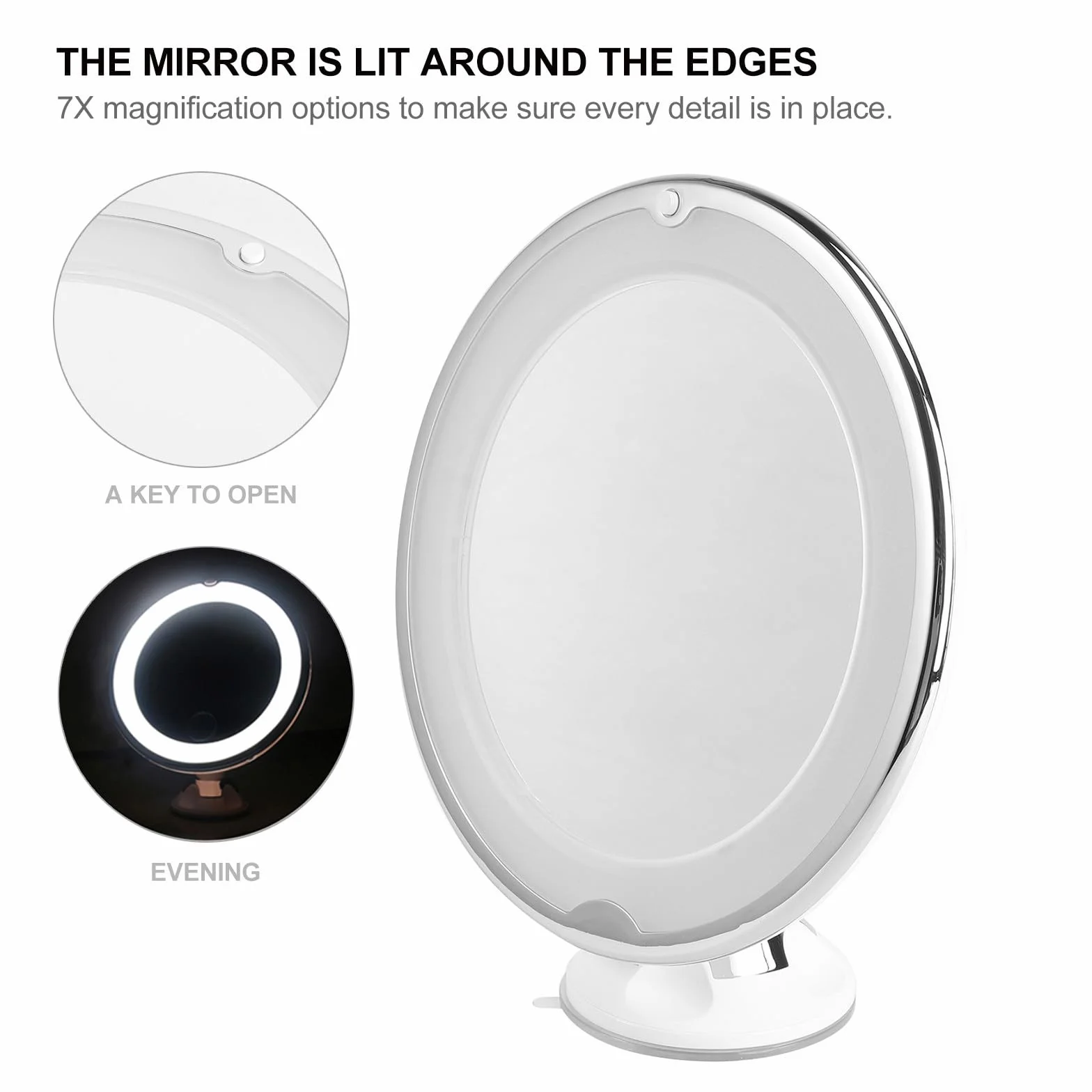ibasenice Miroir de Maquillage Grossissant 7X Rond LED Blanc