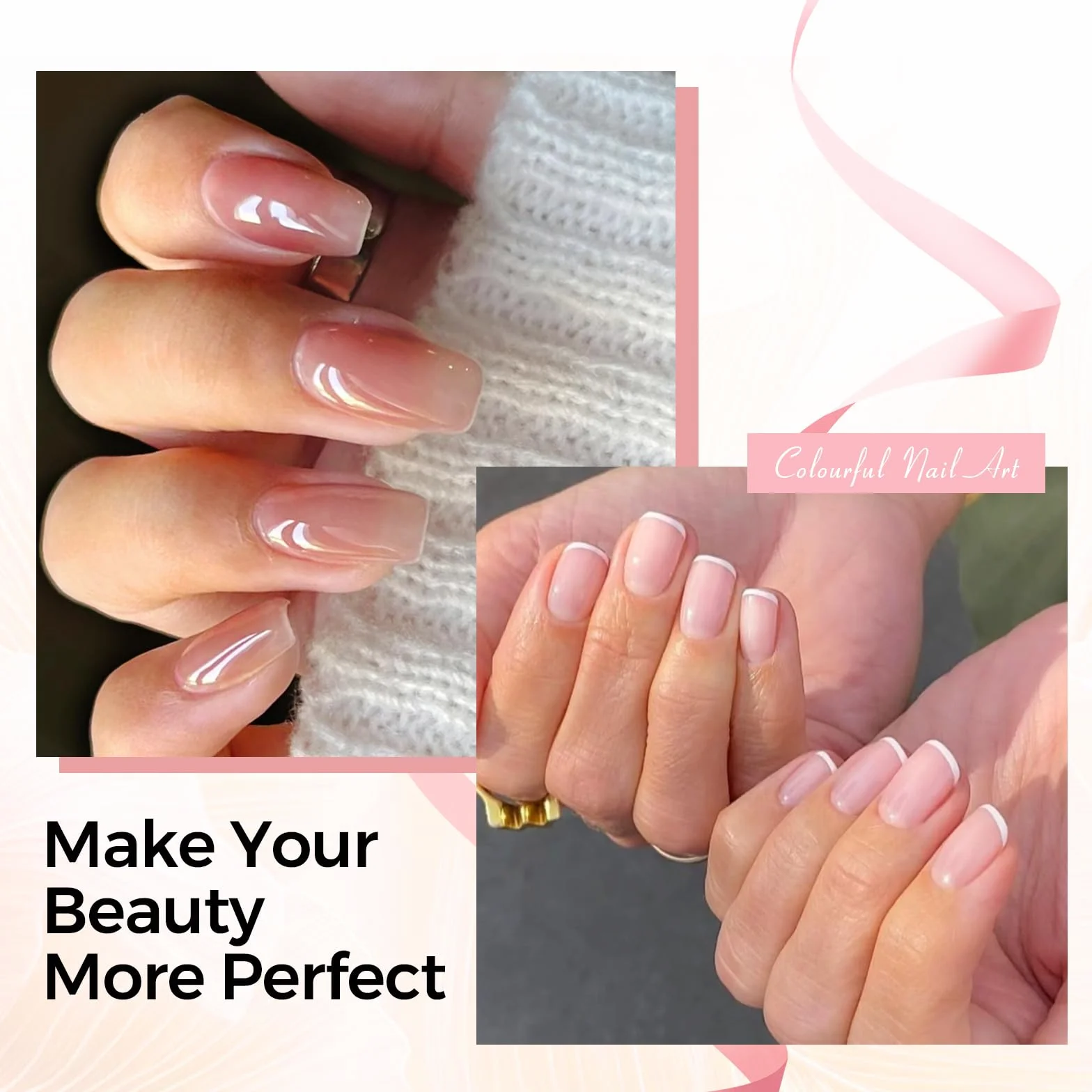 TOMICCA Vernis Semi Permanent Kit 4 Couleurs Transparent Nude Pink Blanc Laiteux Vernis à Ongles Gel UV 8ml