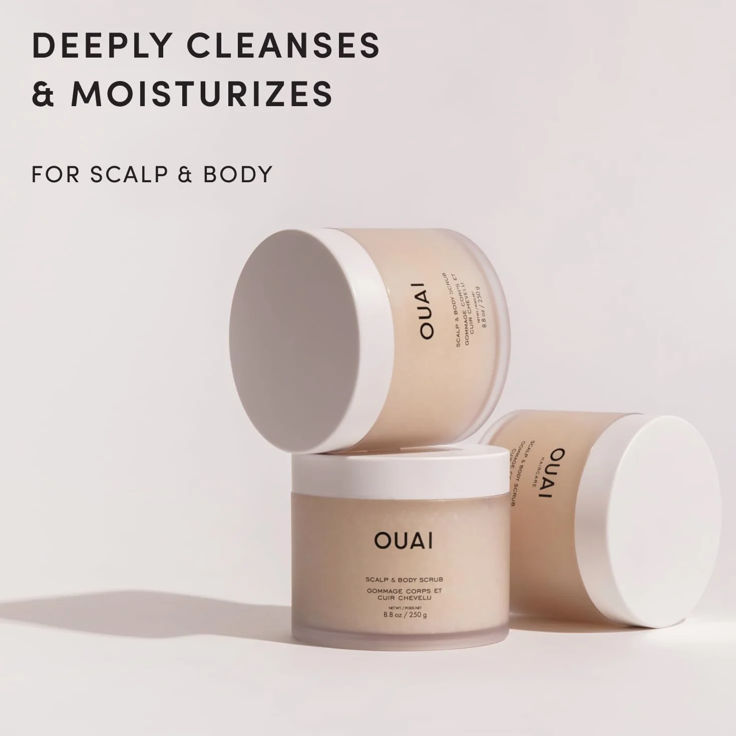 OUAI Gommage cuir chevelu & corps format voyage, Melrose Place - Gommage exfoliant au sucre + mélange d’huile de coco pour une peau lisse et hydratée - Exfoliant doux pour éliminer l’accumulation de p