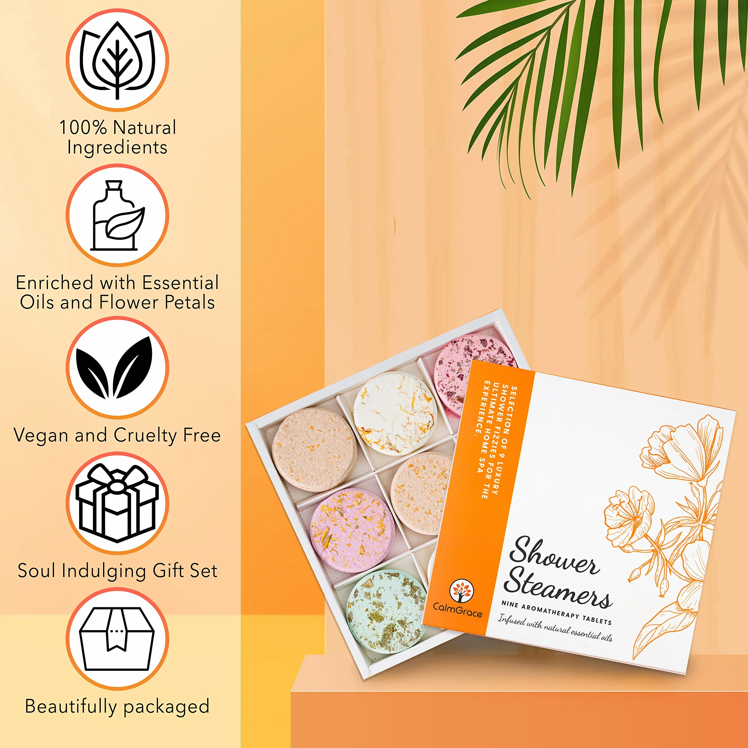 CalmGrace Ensemble de bombes de bain à vapeur, tablettes d'aromathérapie, set de 9 bombes de bain | Boules de bain pour femmes en cadeau pour Noël | Ensemble de diffuseur de vapeur pour la douche avec