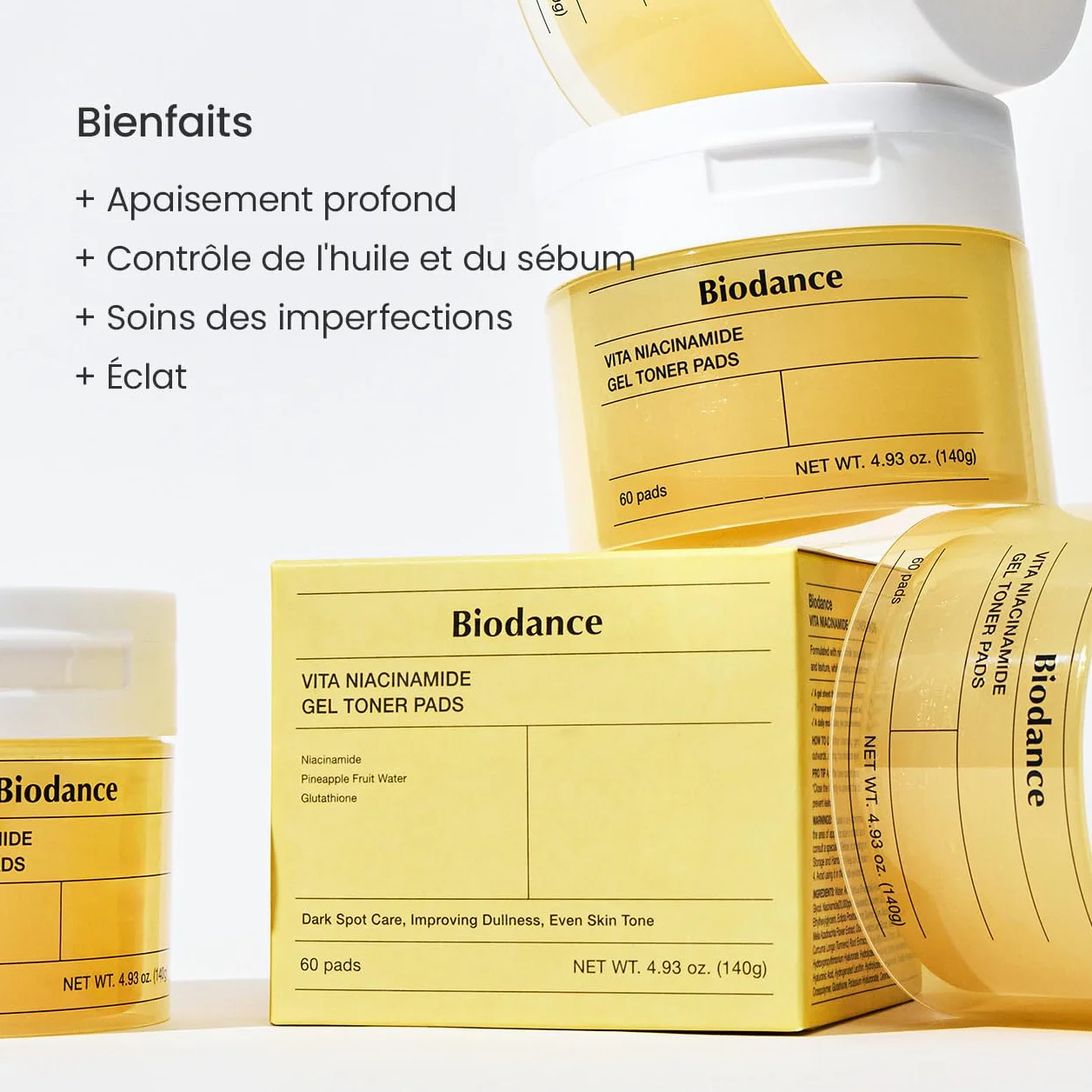 BIODANCE Vita Gel Toner Pads, Tampons de Toner en Gel Niacinamide 60 Pièces, Illuminant, Exfoliation Douce K-Beauty