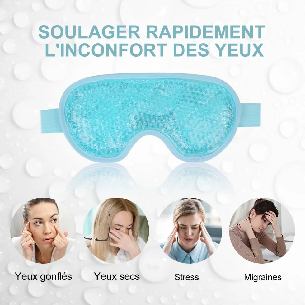 Masque pour les yeux réutilisables avec perles de gel, thérapie haute et basse température, rafraîchissant yeux gonflés secs maux de tête