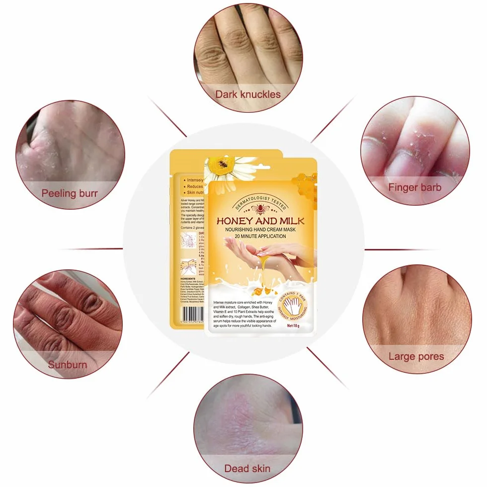 Gants de Masque Hydratants Exfoliants au Miel avec Collagène, Anti-âge, Réparation de Peau Rugueuse (Lavande et miel)