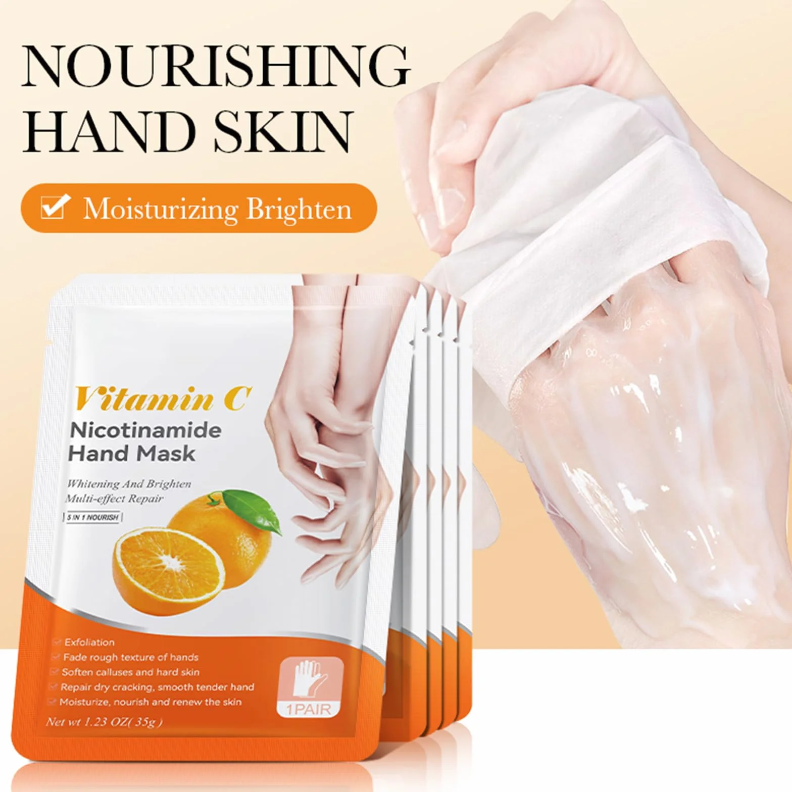 Masques Hydratants et Exfoliants pour les Mains à la Vitamine C, 5PCS