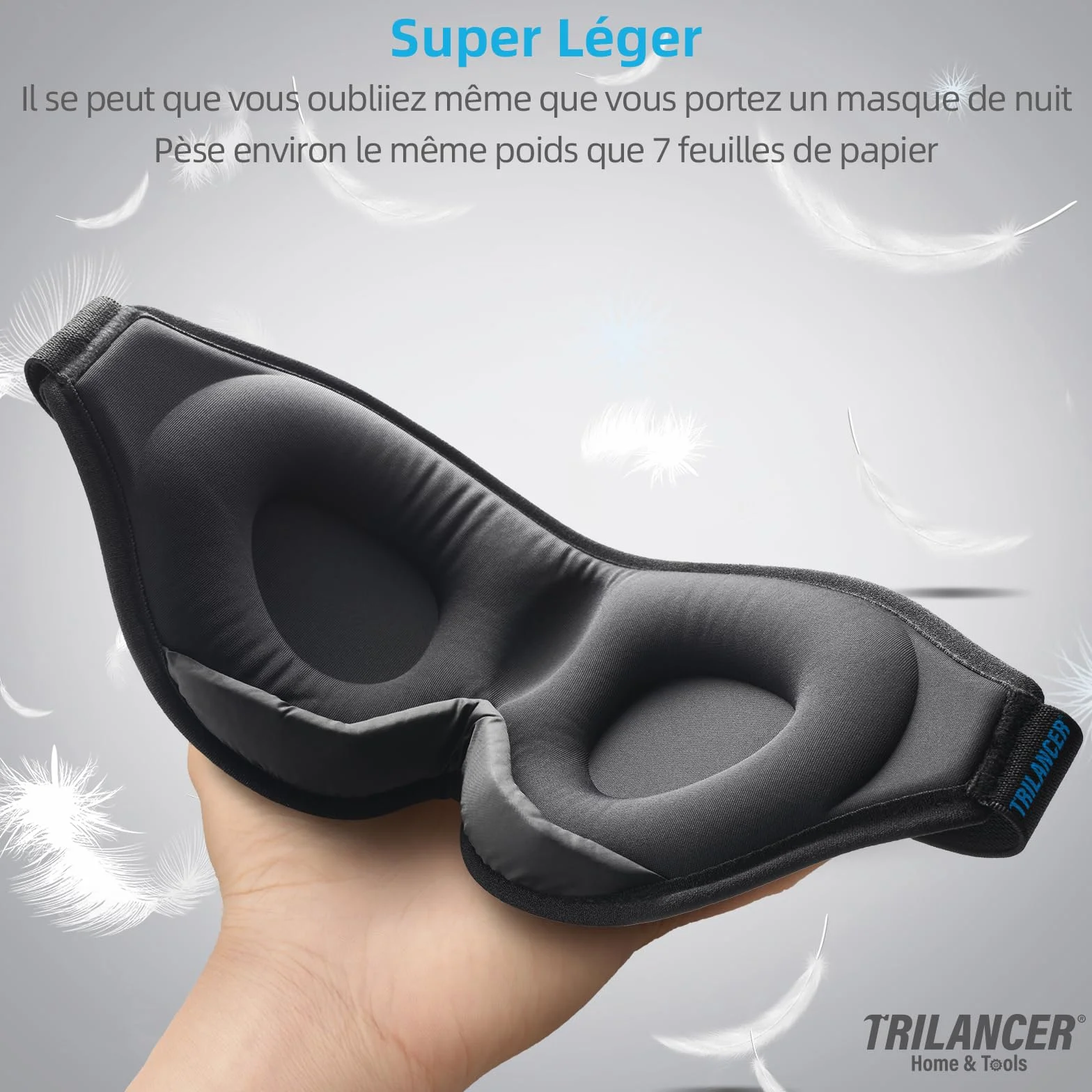 Masque de Nuit Bloque Lumière pour Dormir, Siestes, Méditation, Voyages (Noir)
