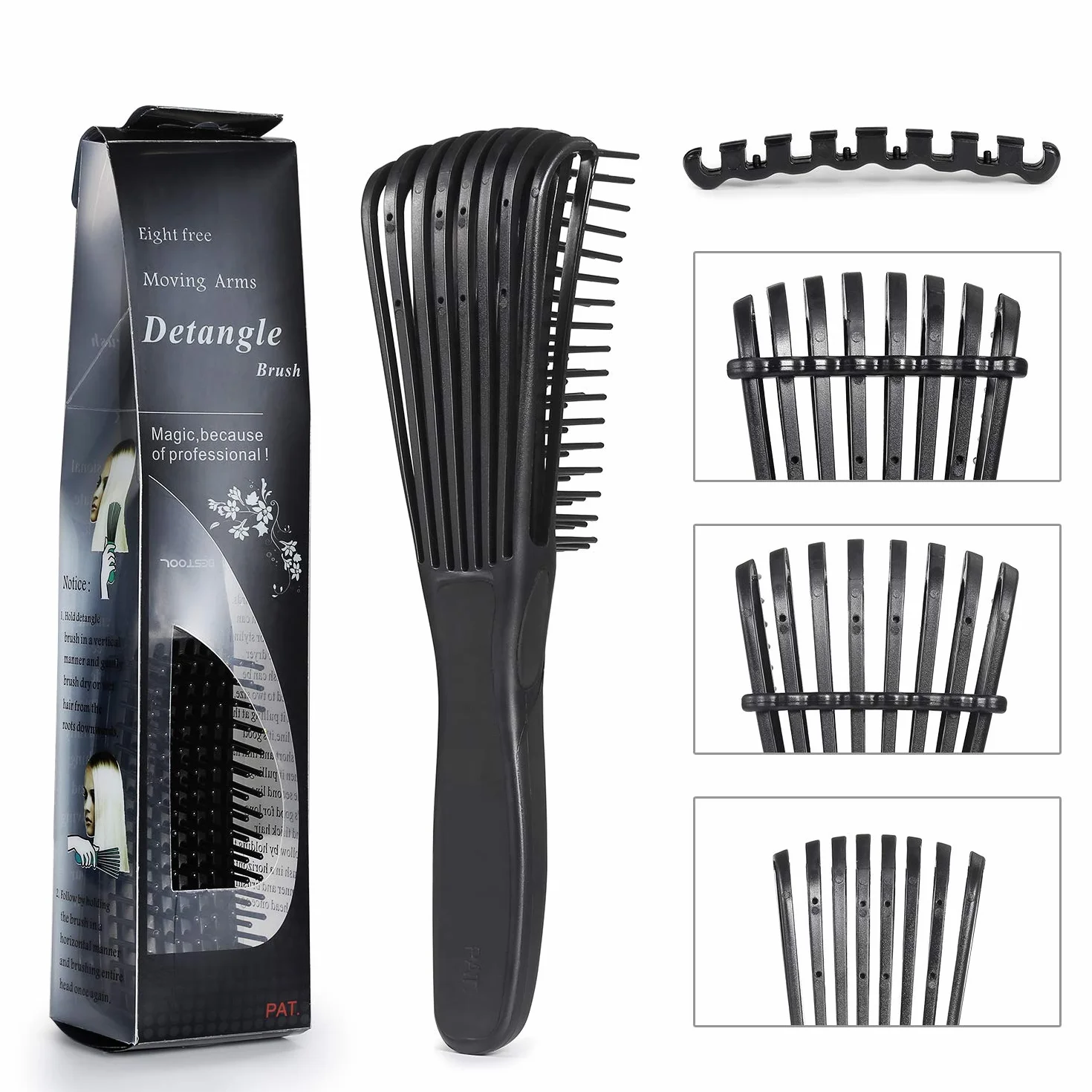 BESTOOL Brosse à cheveux naturels noirs, brosse à démêlage pour cheveux bouclés afro, idéale sur cheveux mouillés ou secs