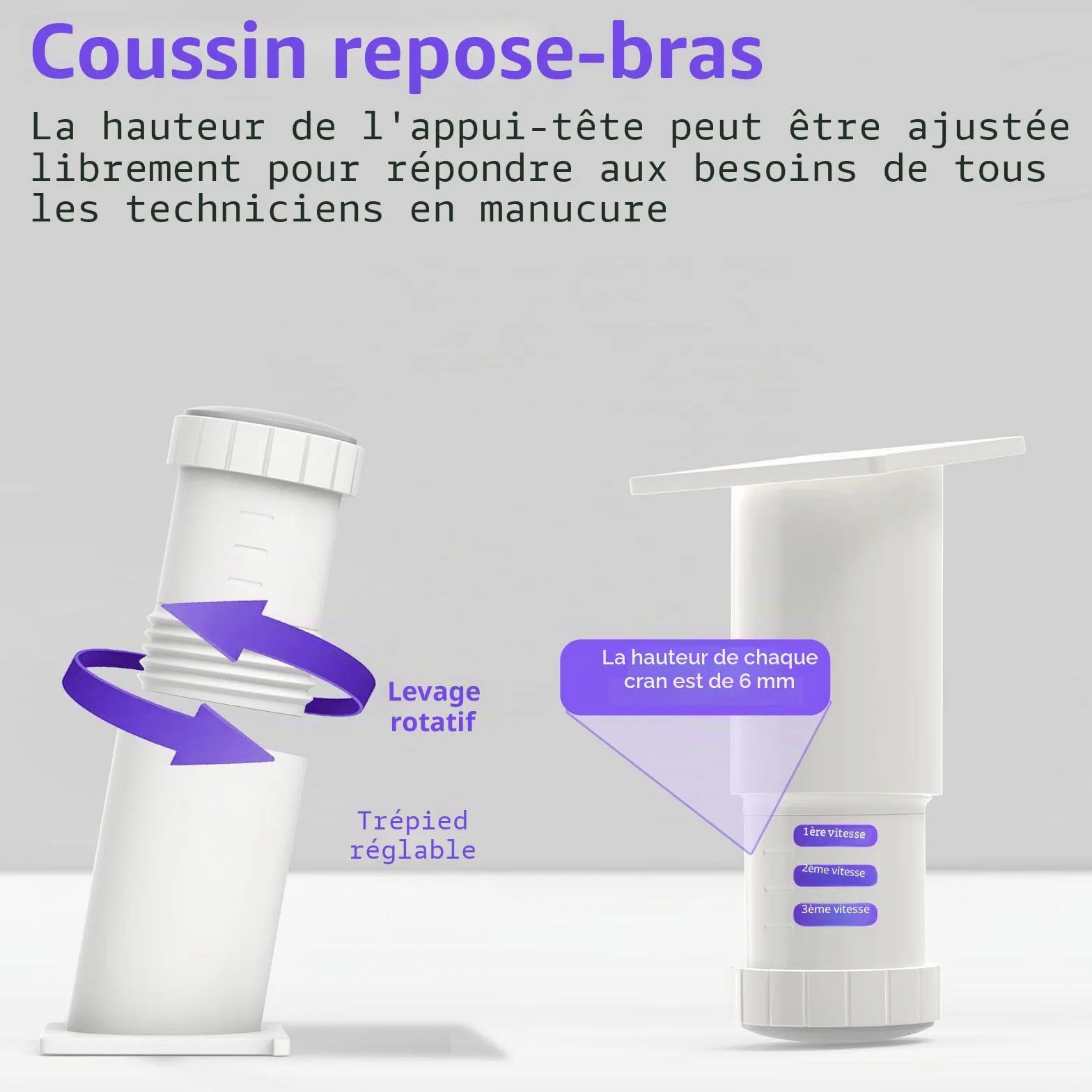 ZIZZON Accoudoir en forme de U réglable en hauteur pour manucure - Repose-main en microfibre et cuir synthétique - Pour manucure