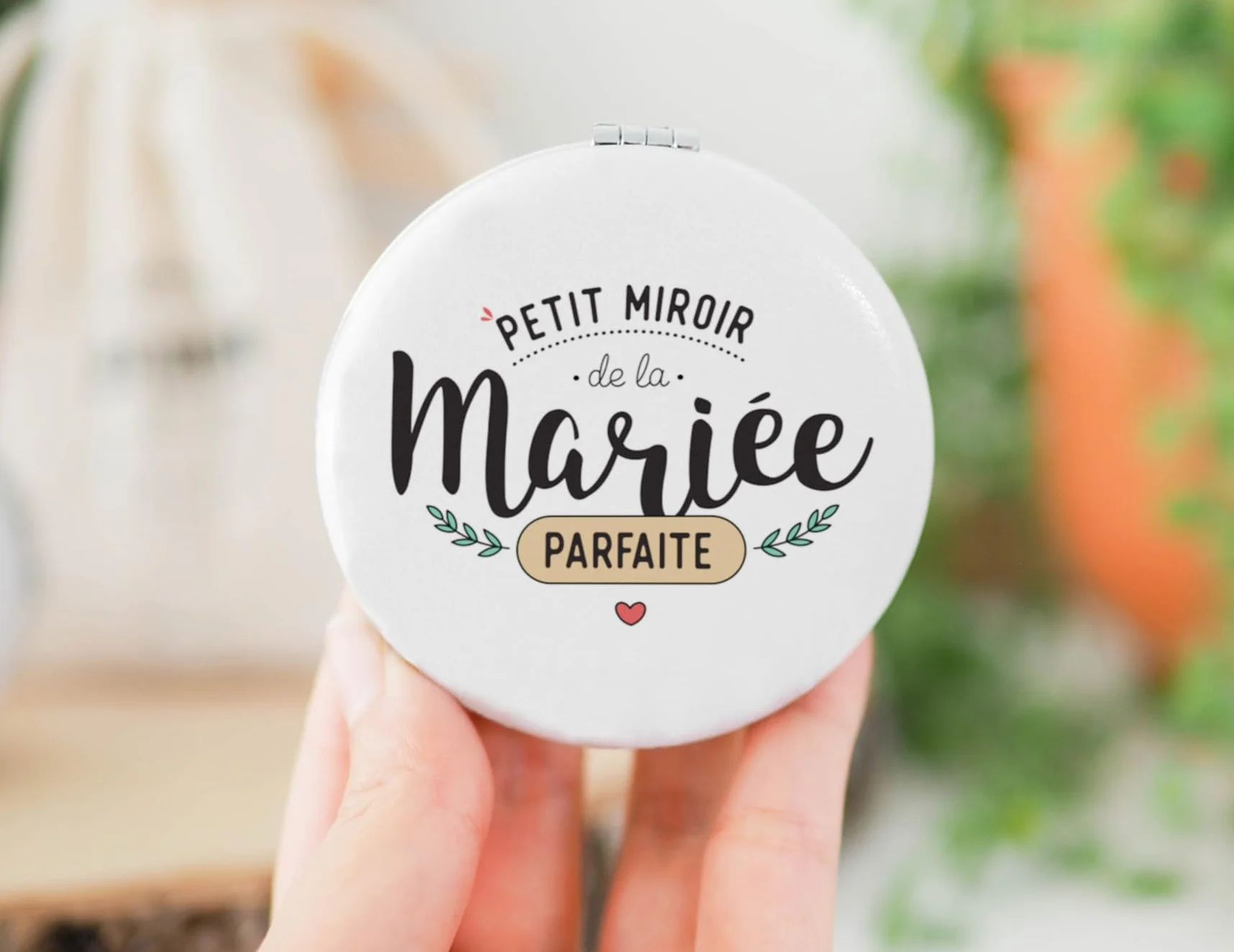 Miroir de Poche Double Face Marraine Parfaite avec Pochon Coton