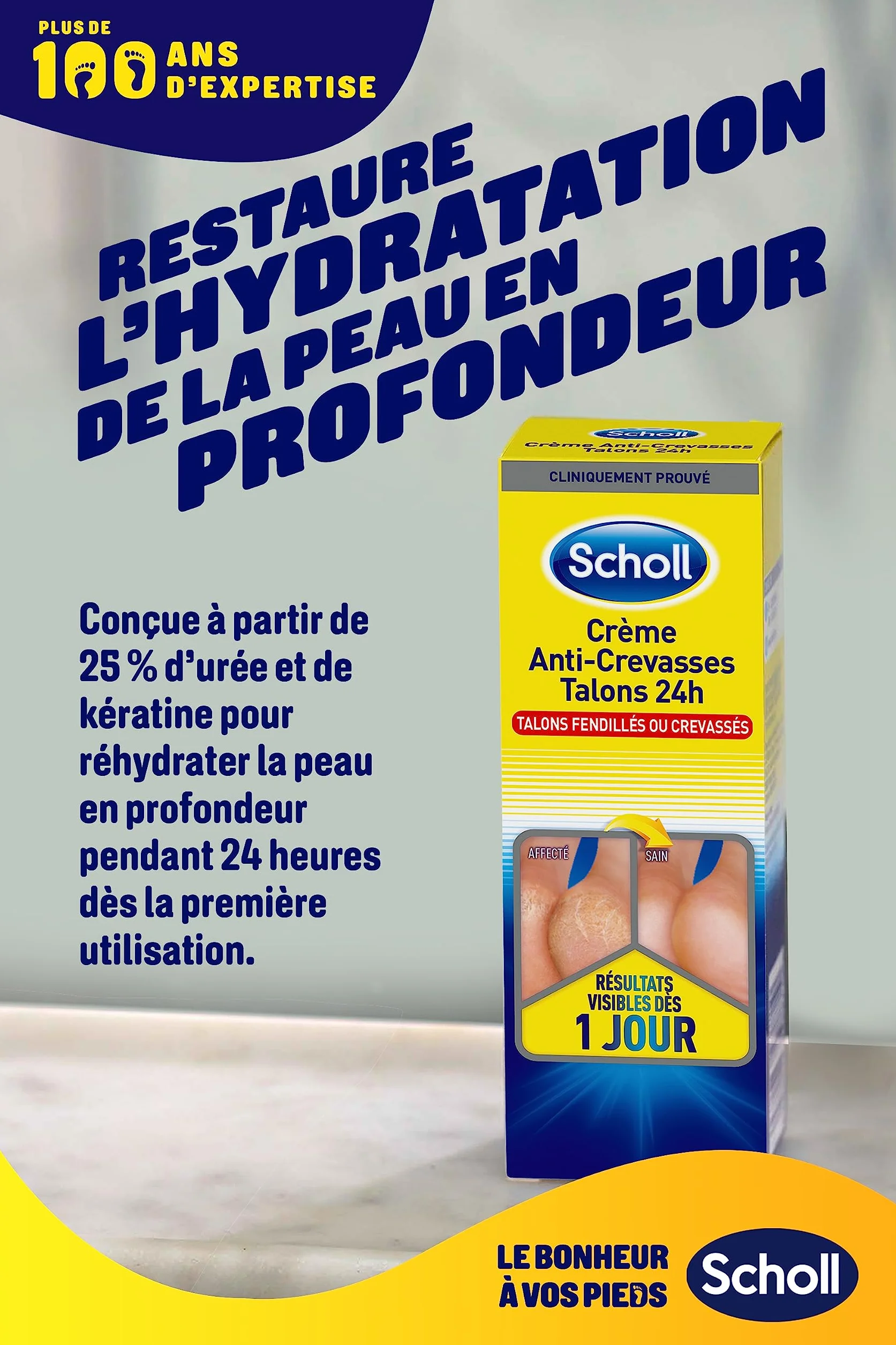 Scholl Crème Pieds Anti-Crevasses Talons Fendillés 60 ml - Répare et Hydrate en Profondeur Action 24h