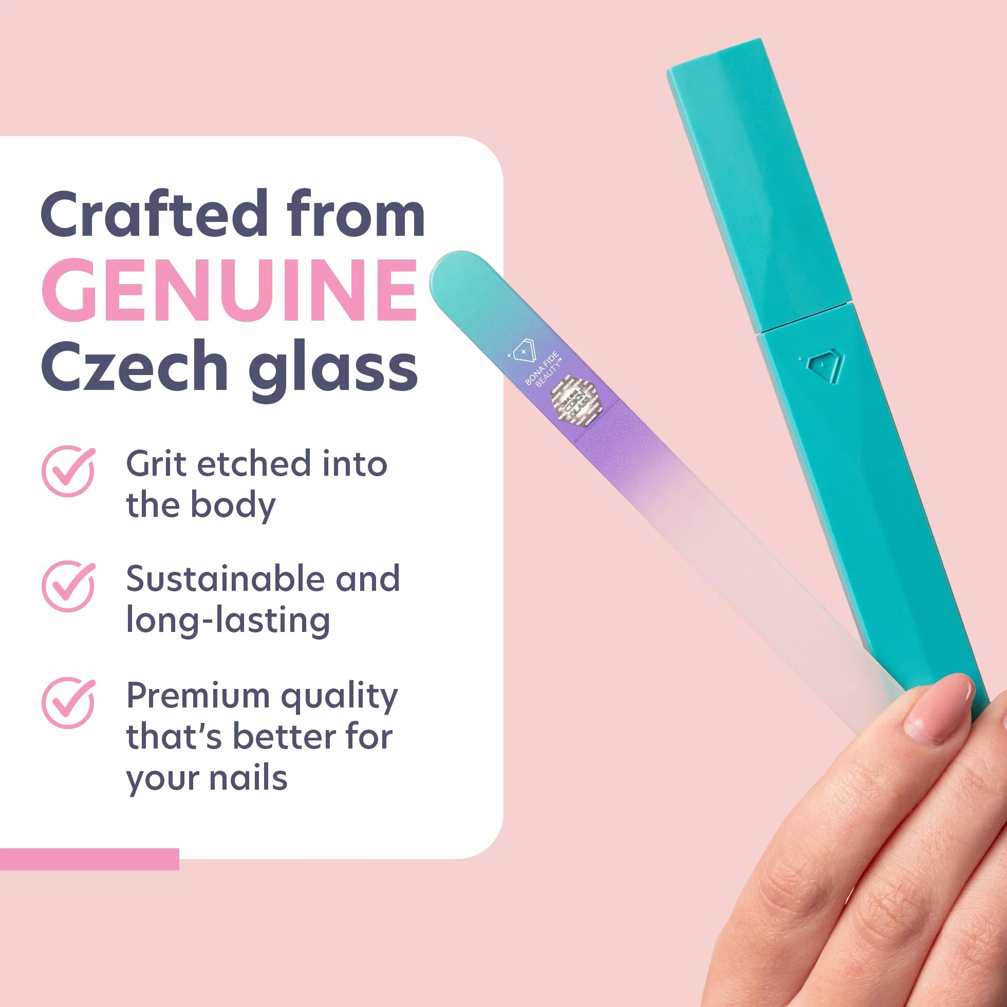 Lime à Ongles en Verre Premium Bona Fide Beauty - Verre Tchèque pour Ongles Naturels, Finition Lisse