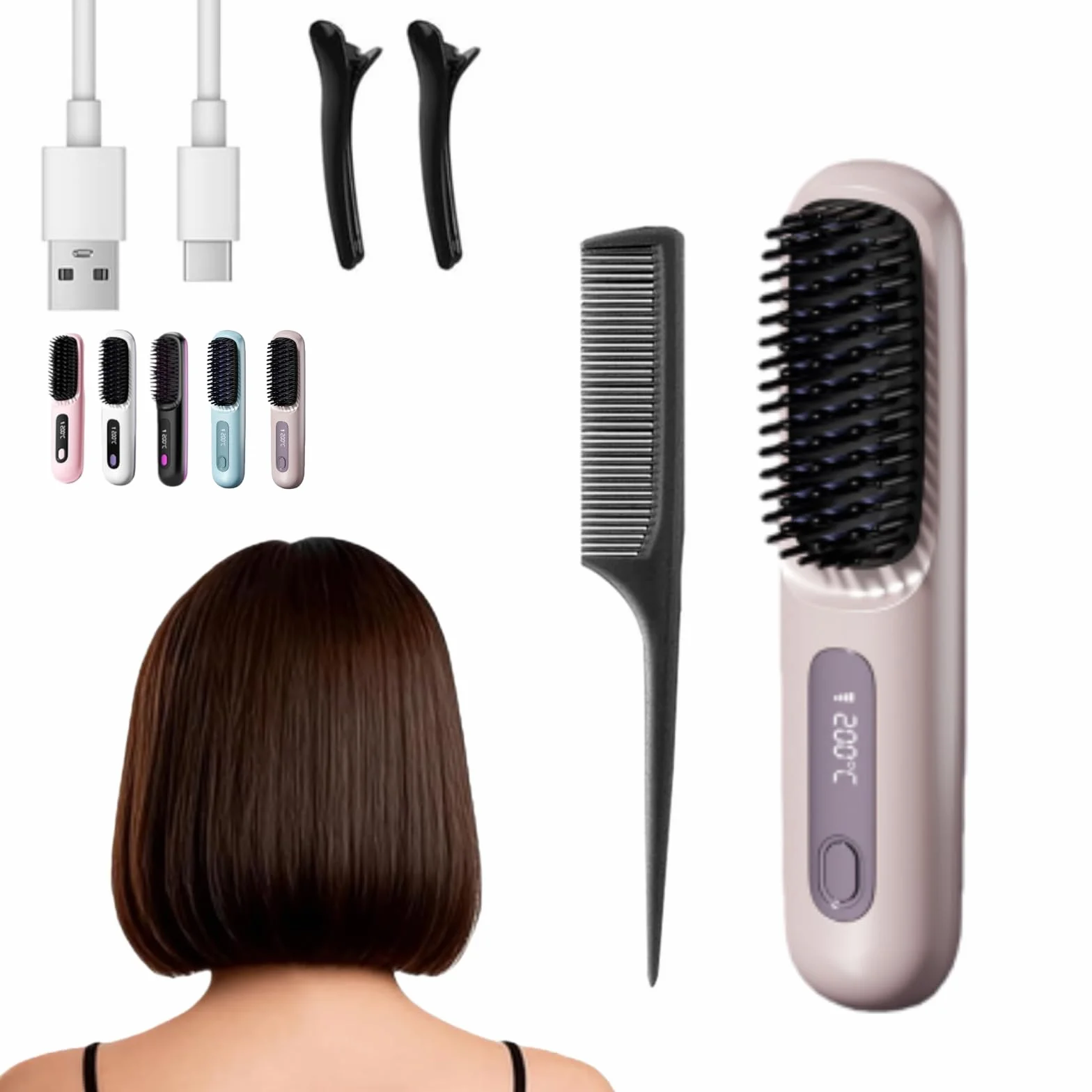 Brosse Cocoony Lisseur Balai Sans Fil Cheveux Courts 3 Niveaux Chaleur Écran LED USB-C