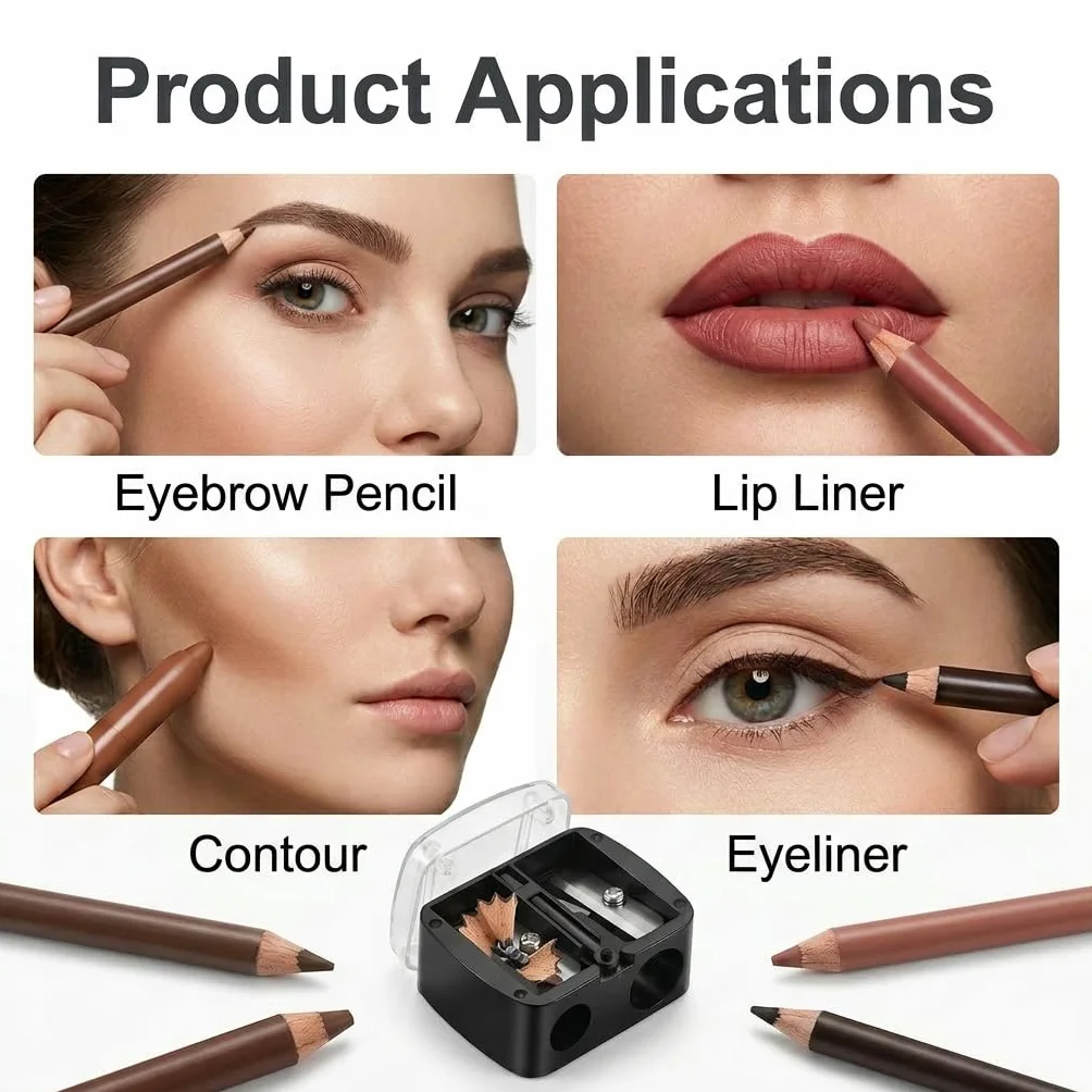 Taille Crayon Maquillage Double Trou, Taille-Crayon Cosmétique Universel pour Crayons à Sourcils, Lèvres et Eyeliner