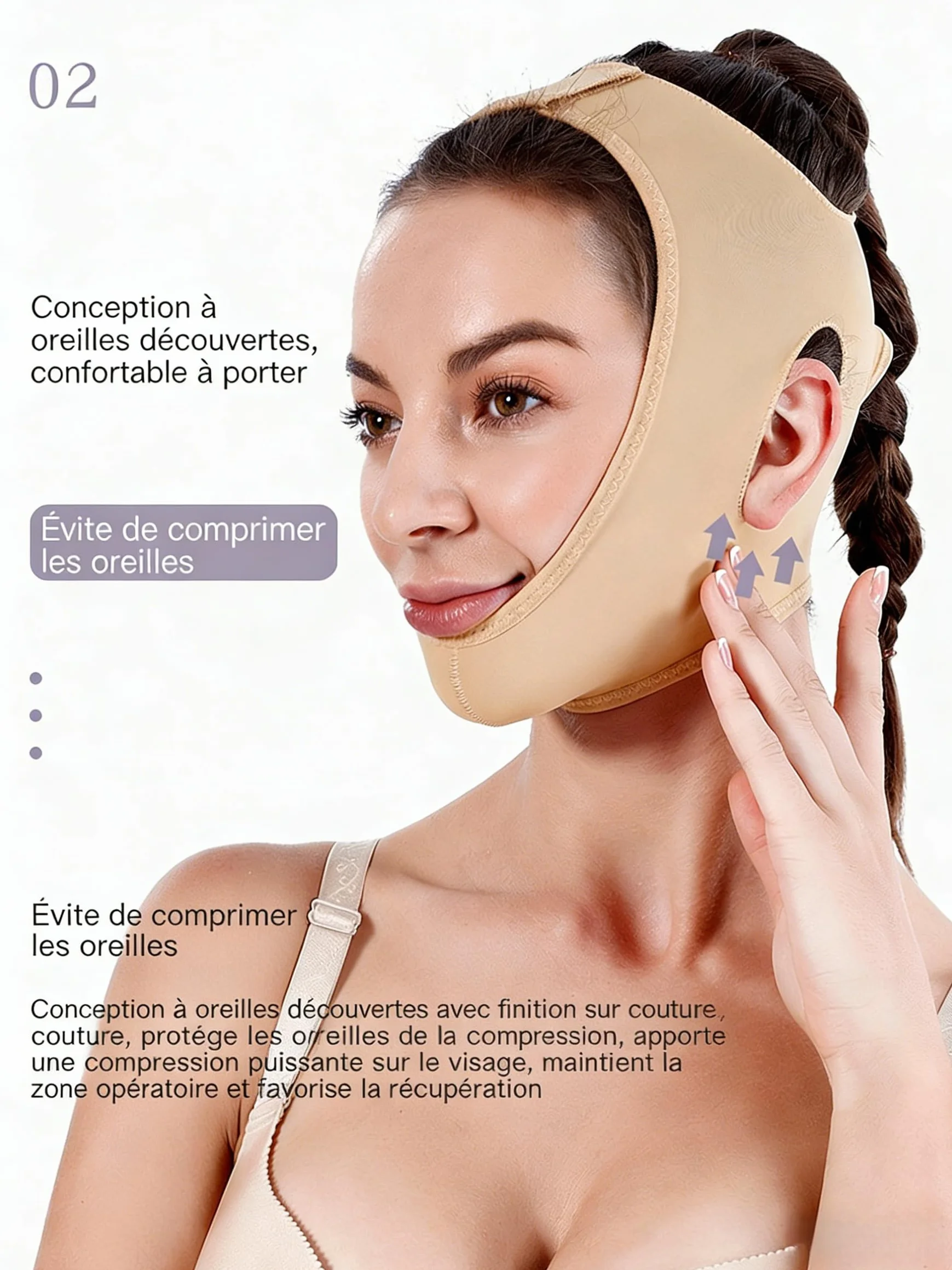 Gaine Visage-SweetLifty, Réutilisable Masque En Forme De V,Portable et Voyage (L,Beige)