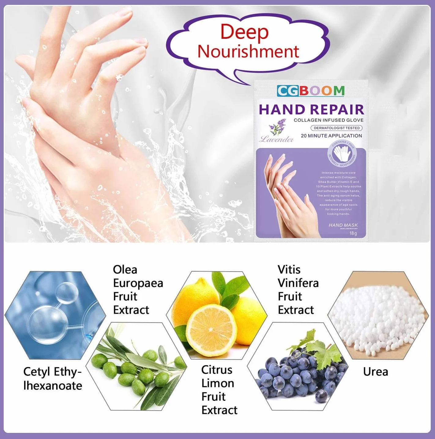 Masques Hydratants Exfoliants Mains Lot de 3 - Gants Nourrissants Peau Sèche Craquelée - Riche en Lavande