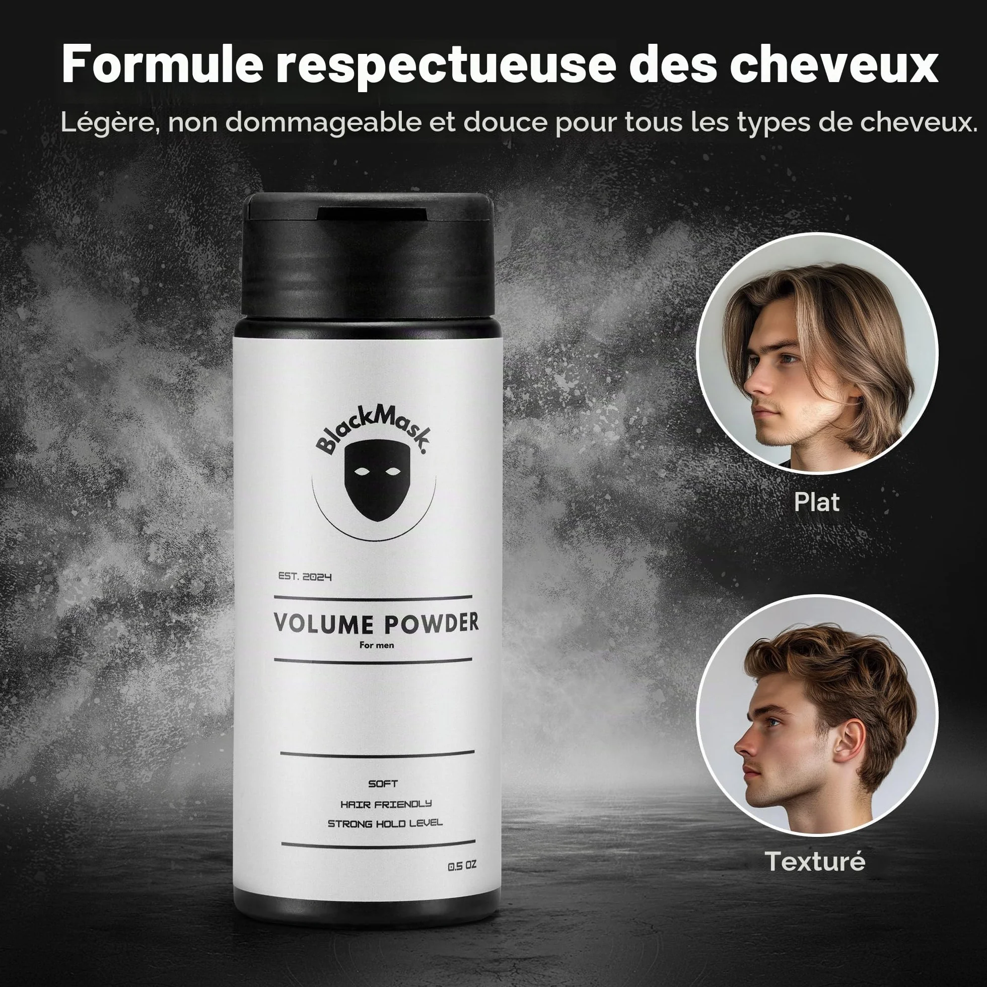 BlackMask Poudre Texturisante pour Hommes, Facile à Appliquer - Ajoute Instantanément Texture et Volume, Ingrédients Tout Naturels, Tenue Forte, Poudre pour Cheveux pour Hommes