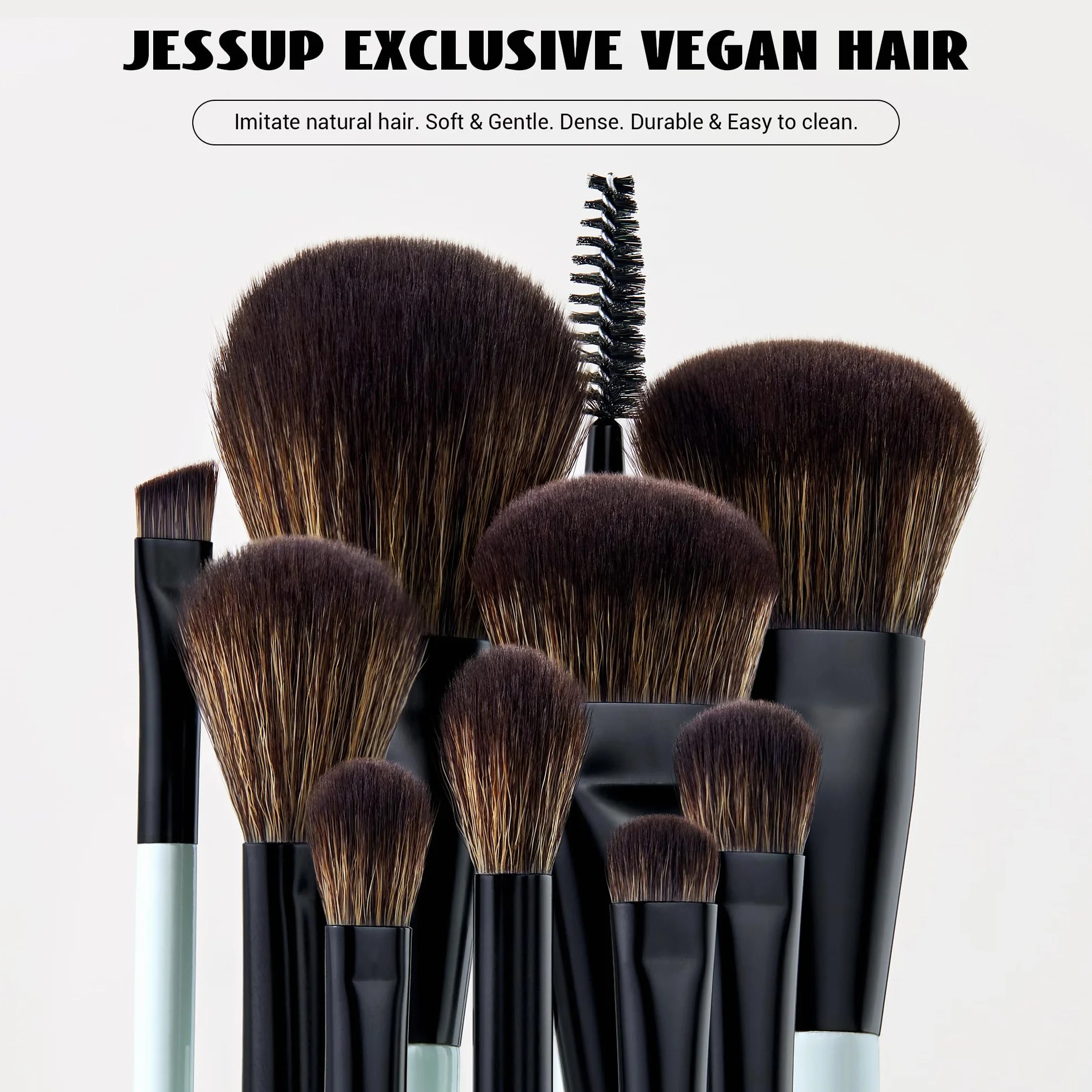 Jessup Pinceaux Maquillages Lot de 6pcs Double Embout Pinceau de Maquillage Visage et Yeux Pinceau Fond de Teint,Fard à Paupières,Contour,Rougir,Souligner,Mélange,Sourcil Brosse,Cyan Vif T501