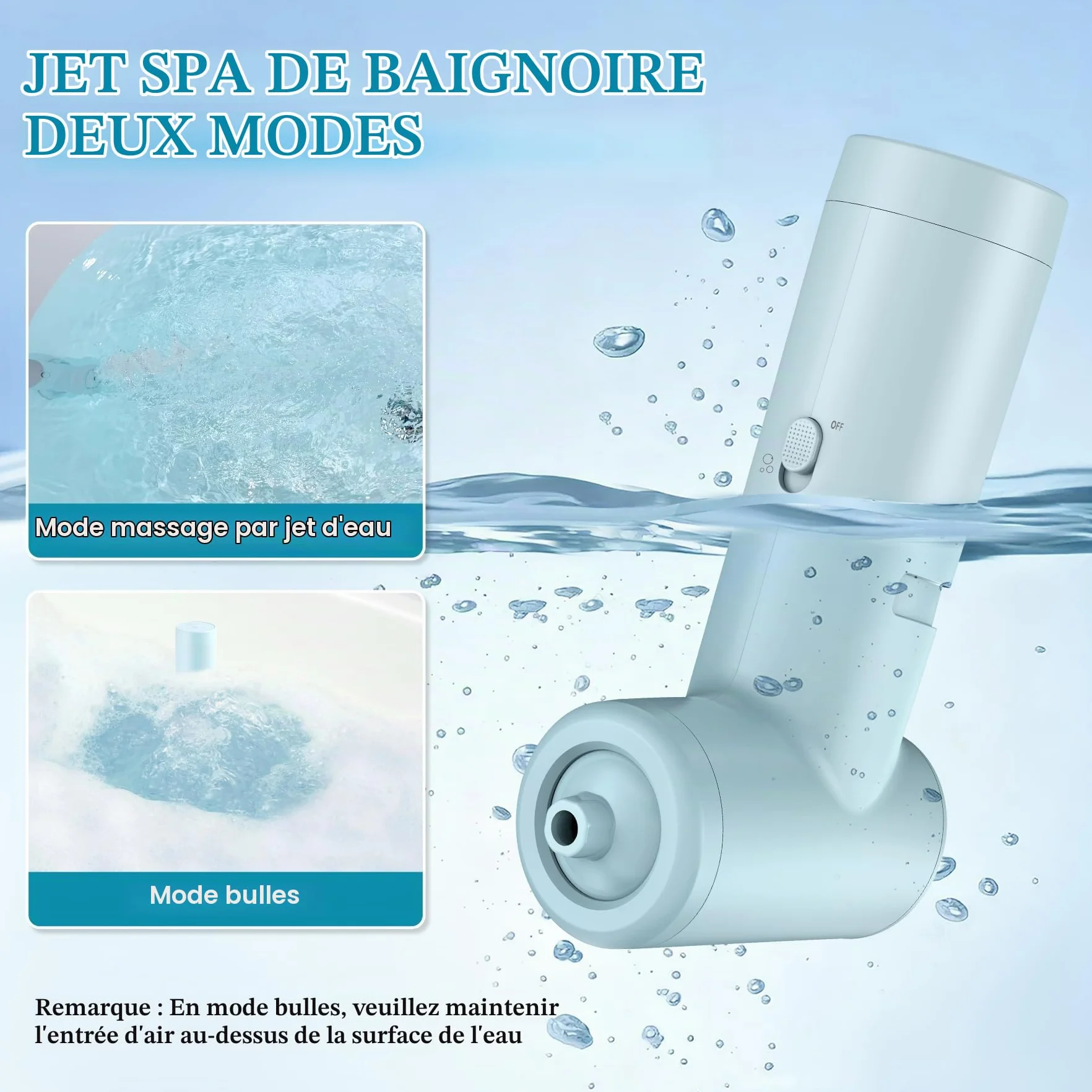 Jet de Bain Spa, Offre une Intensité de Massage de 65 kPa, Accessoire de Baignoire Portable sans Fil à Vitesse Réglable, Jets Massants pour SPA à Domicile, Relaxant (Bleu)