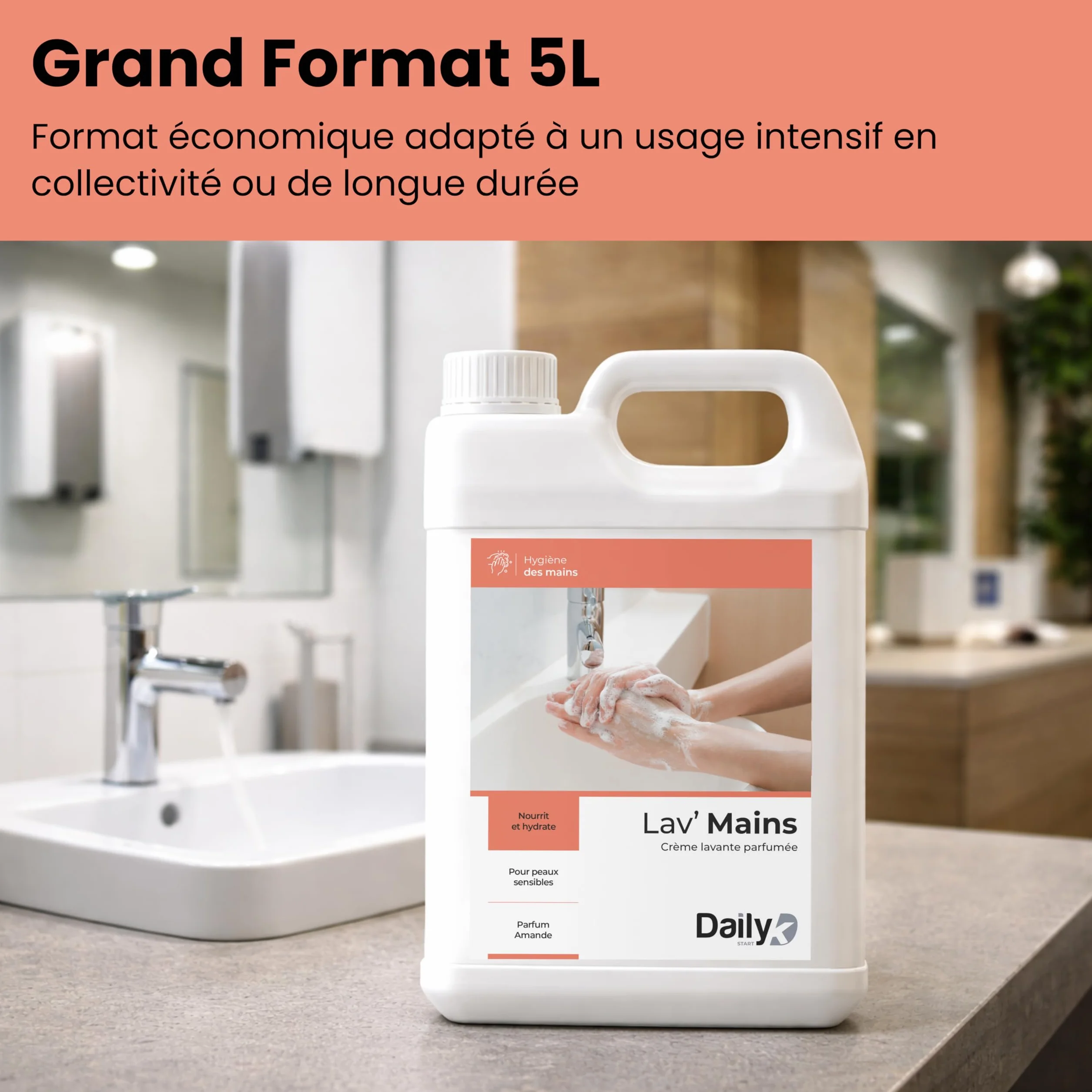 Crème Lavante Mains Parfum Amande 5L - Gel Lavant Mains Grand Format Économique - Made in France