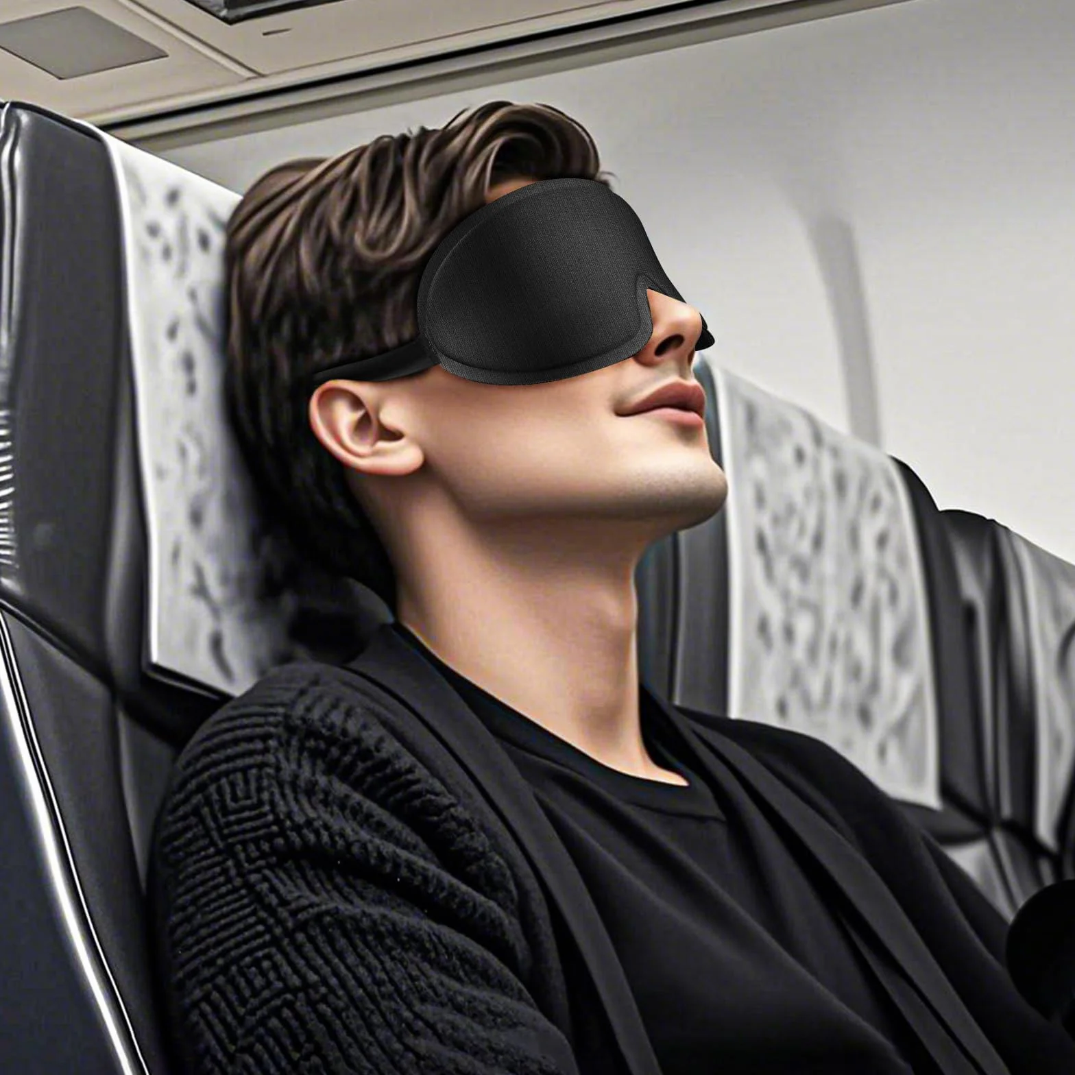 Masque de Nuit 3D Anti-Lumière Respirant, Élastiques Réglables Noir