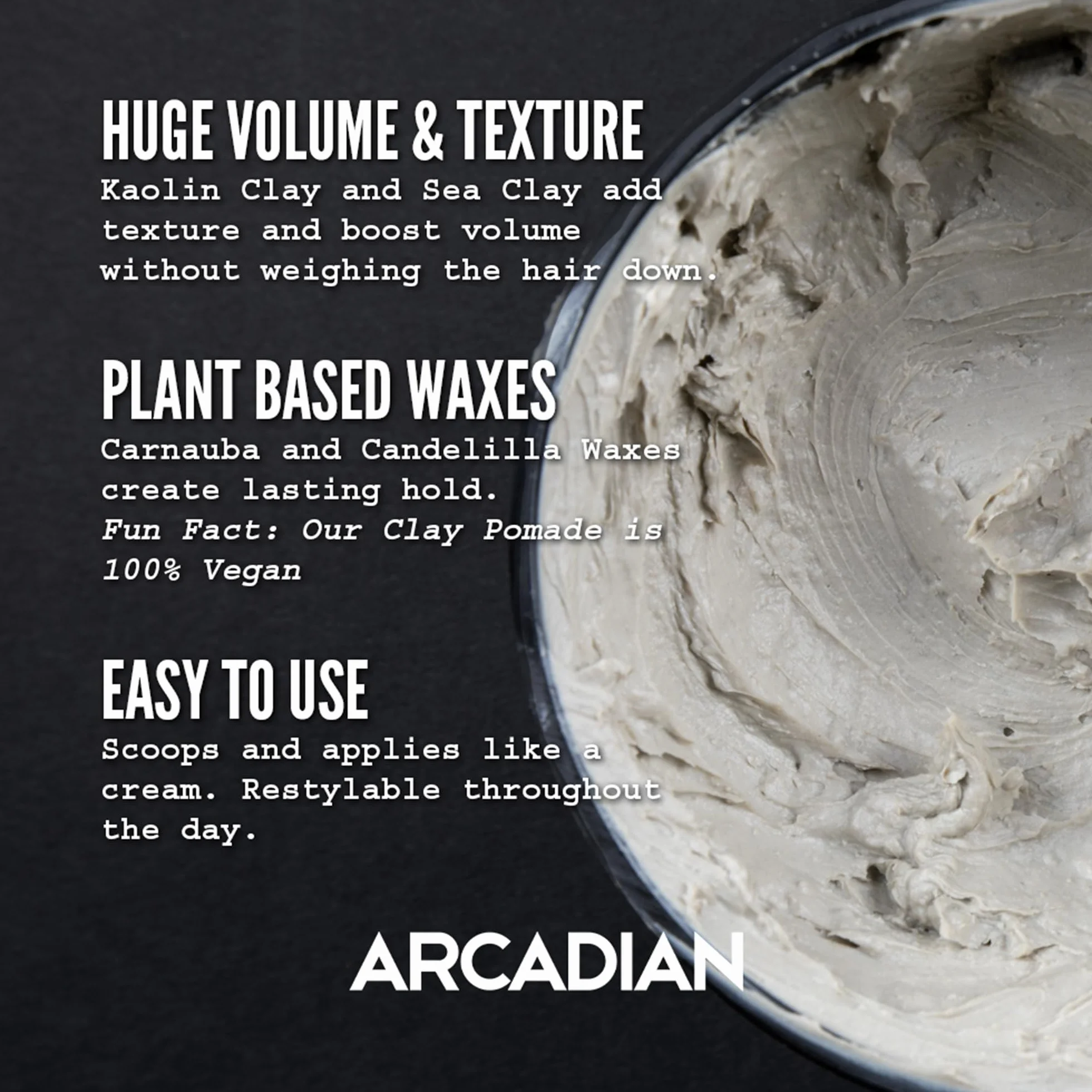 Arcadian Grooming Matte Clay Pomade Hair Styling Product for Men – Strong Hold, Matte Finish, Natural Texture – Water Based Hair Clay – 113g
