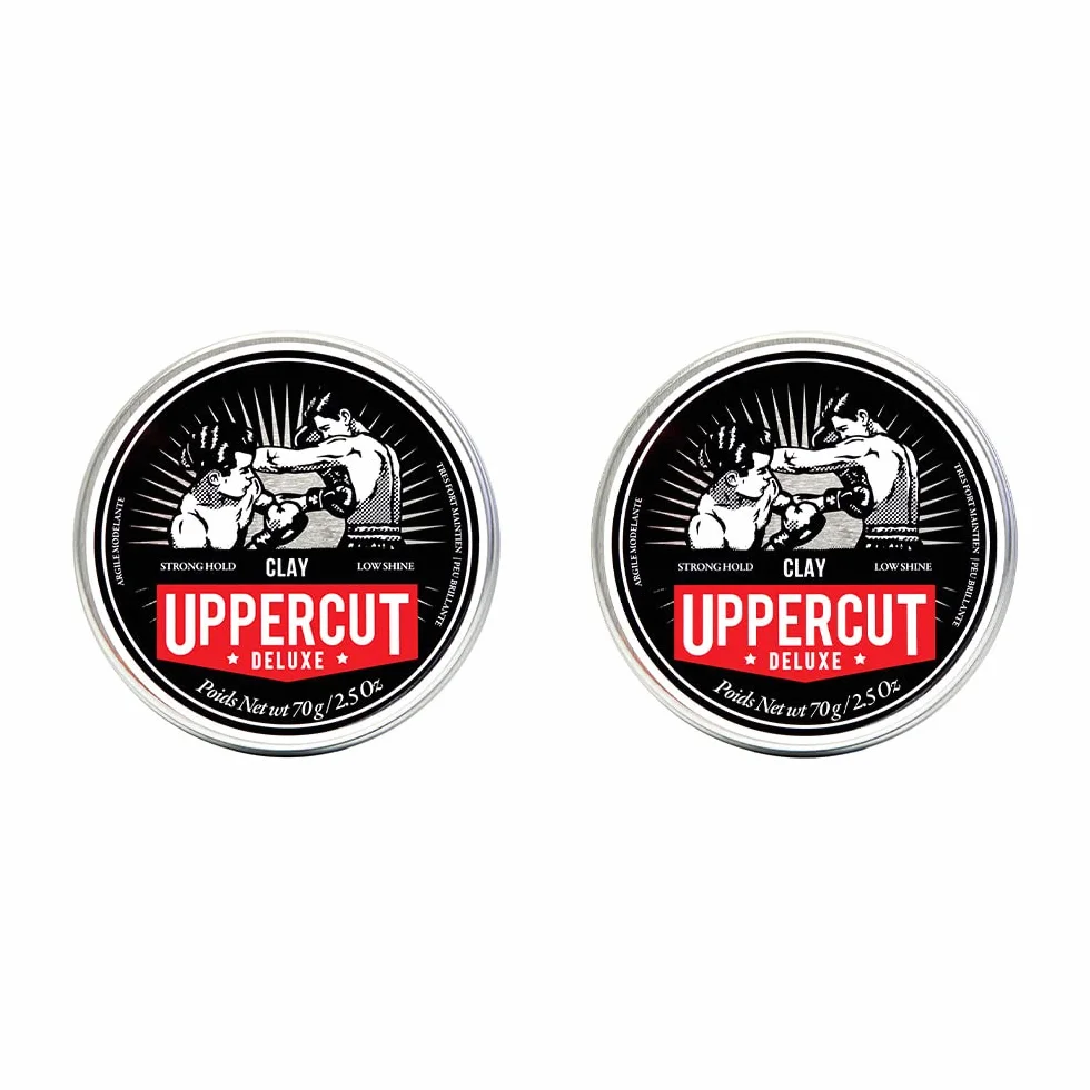 Uppercut Deluxe Clay, Produit Professionnel à Base d'Eau pour une Finition d'Aspect Naturel, Maintien Fort et Brillance Faible, Produit Capillaire pour Hommes 2 x 70g