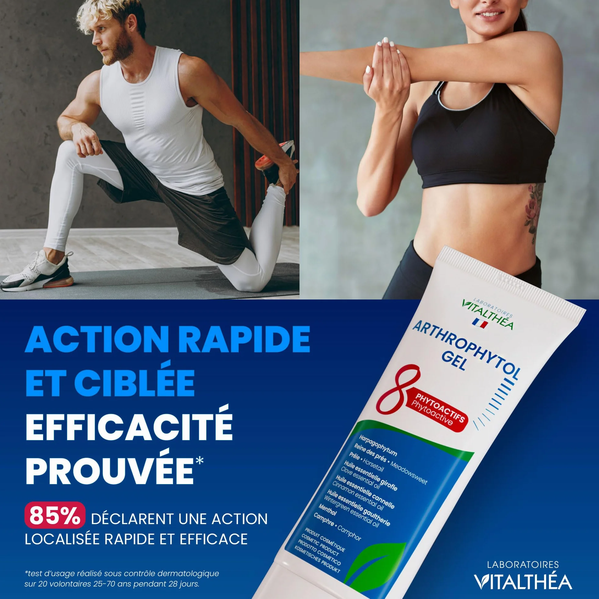 Laboratoires Vitalthéa ARTHROPHYTOL Gel de Massage Articulations & Muscles 8 Actifs Naturels Harpagophytum Huiles Essentielles Menthol Camphre