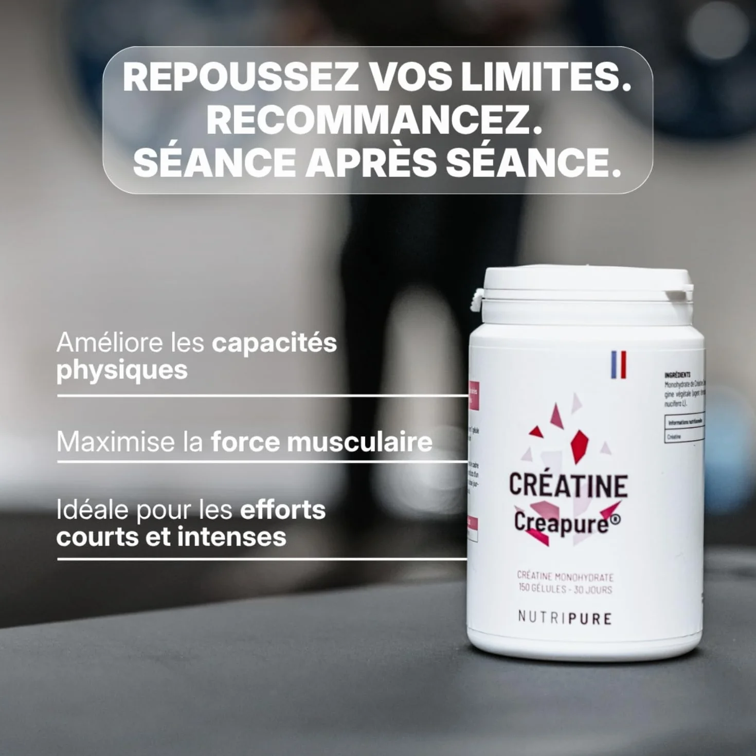 Créatine Monohydrate Creapure® 150 Gélules Vegan Sans Additifs Force Musculaire Sports Intensifs