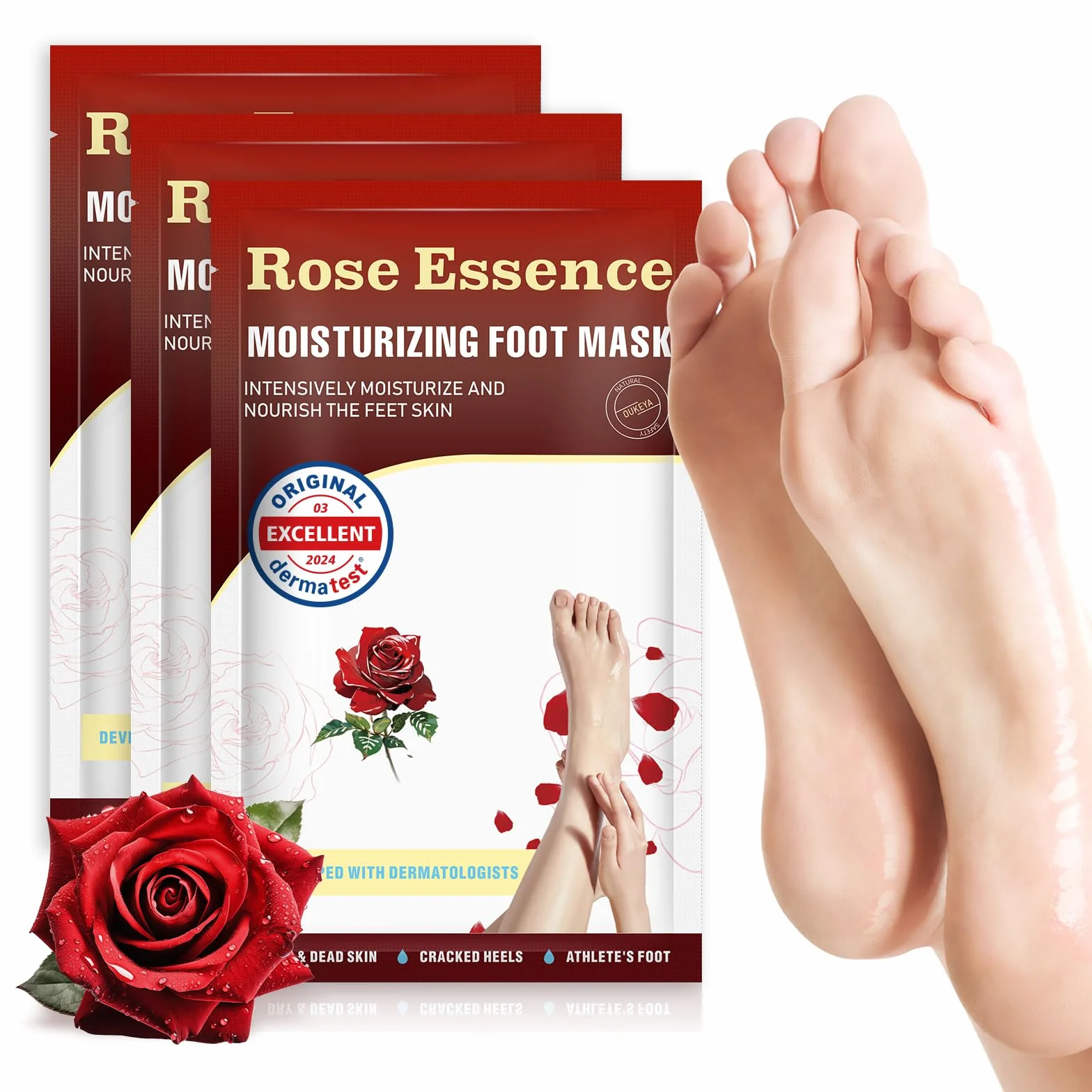 Masque Nourrissant Pieds 3 Paires, Répare Talons, Adoucit Peau Morte, Traitement Pieds Secs Fissurés