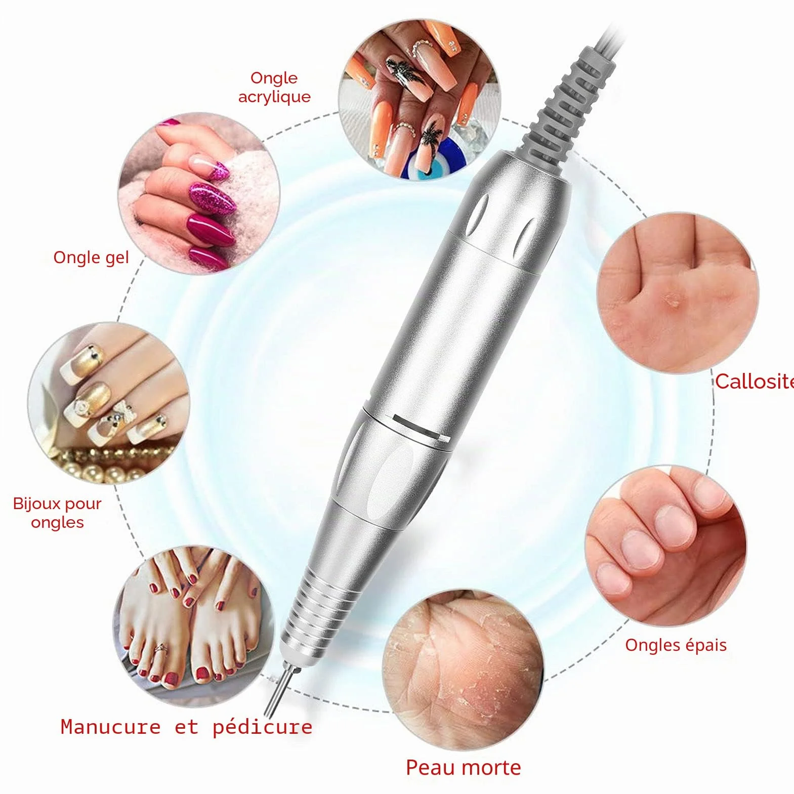 Tiiyee Stylo de Perceuse à Ongles électrique, Alliage D'aluminium Gris | Professionnelle Manucure Pédicure Outil Polissage Machine 35000 tr/min Remplacement Ponceuse Poignée Rechange Accessoires