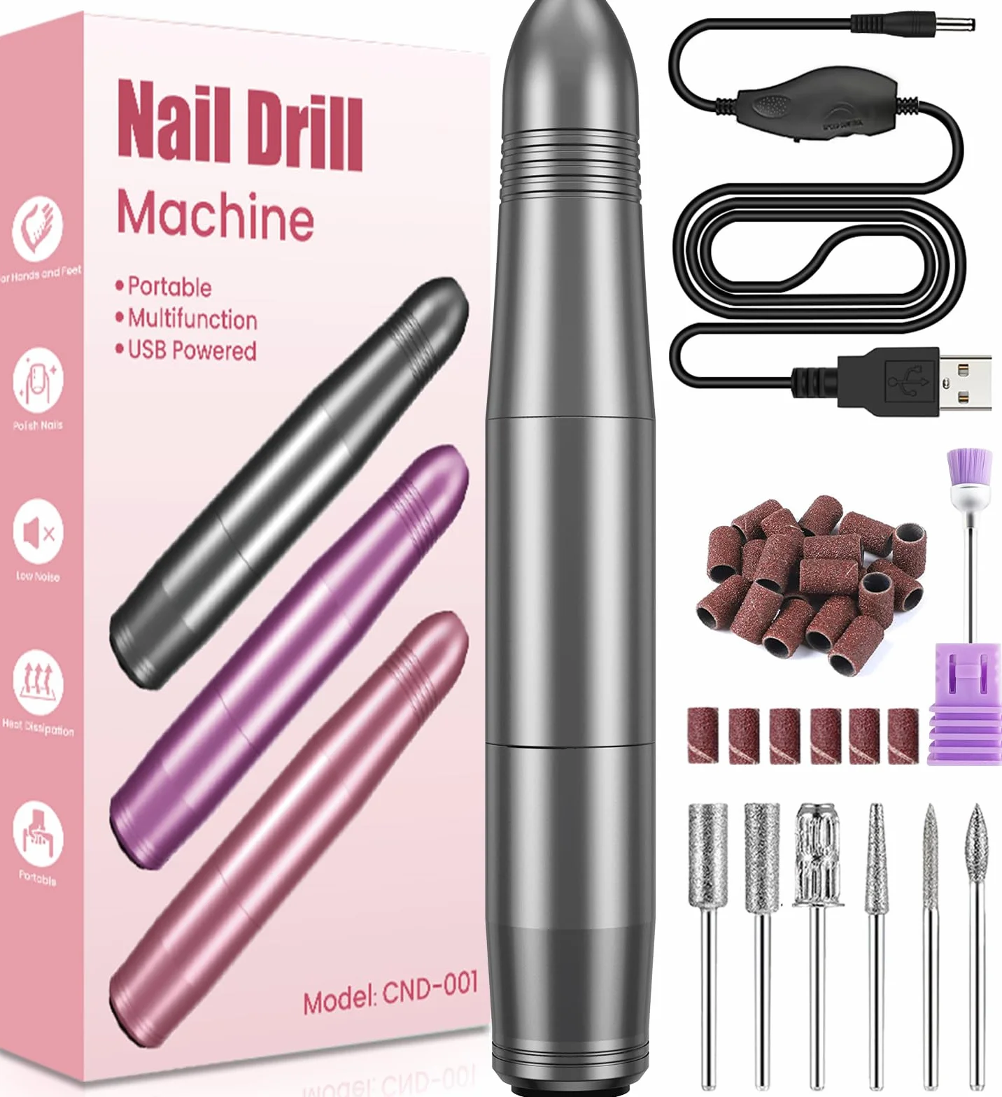 Ponceuse pour Ongles Professionnel, Lime à Ongle Électrique Silencieuse 20000RPM, Kit Manucure Pédicure pour Acrylique et Gel