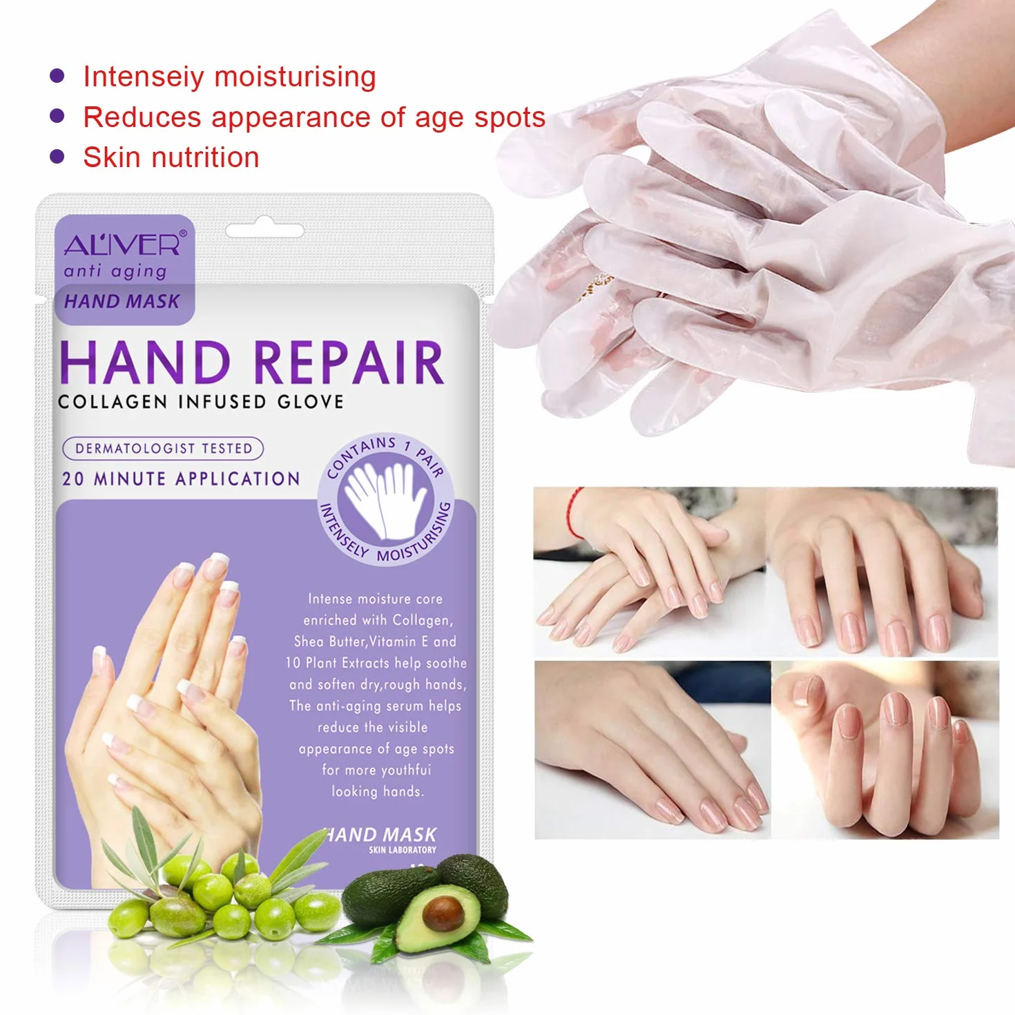 Masque De Main Gants Hydratants Nourrissant Exfoliants Régénérantes pour Mains Sèches 4 Paires