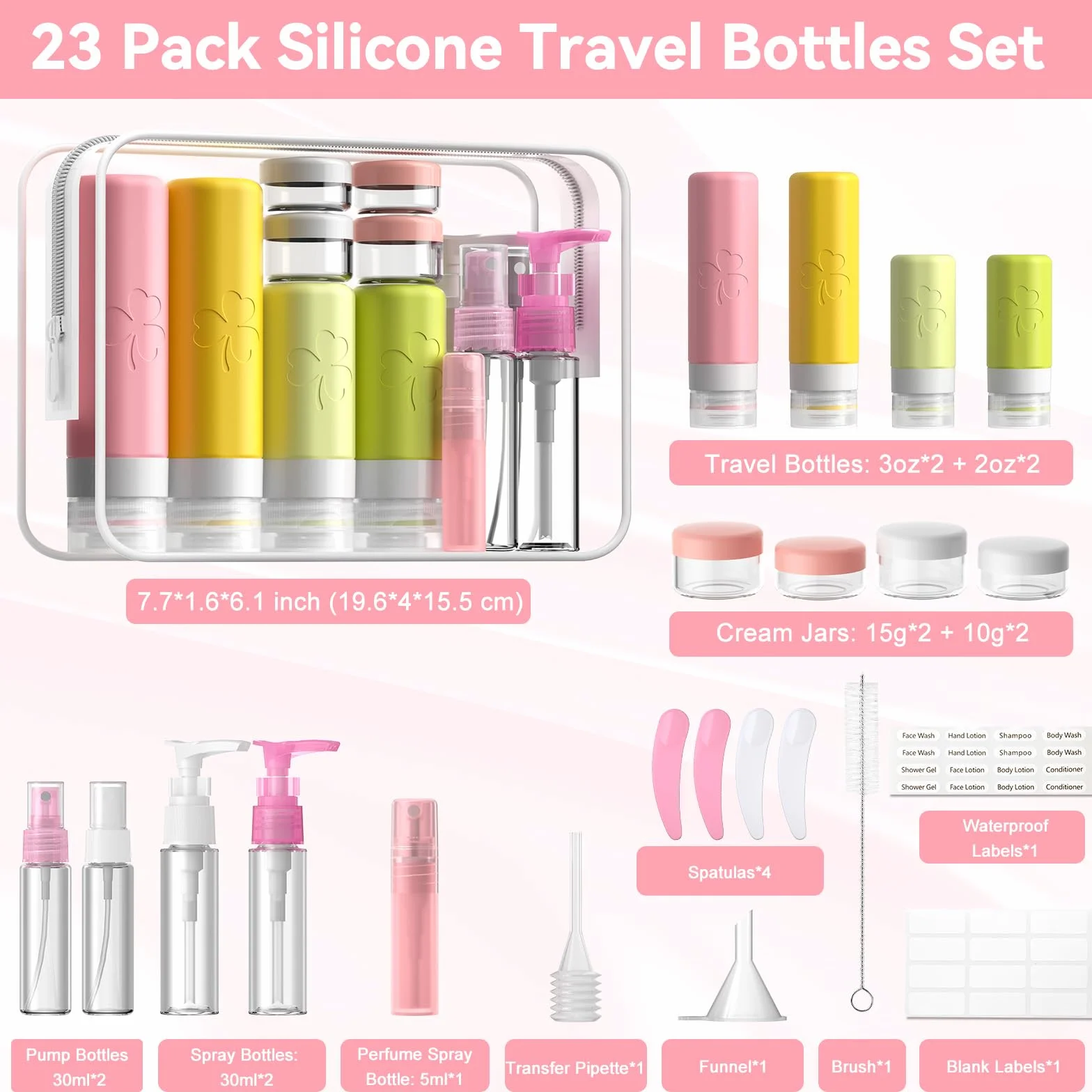 INSFIT 23 Pièces Flacon Voyage à Remplir 90 ml 60 ml Silicone TSA Anti-Fuite