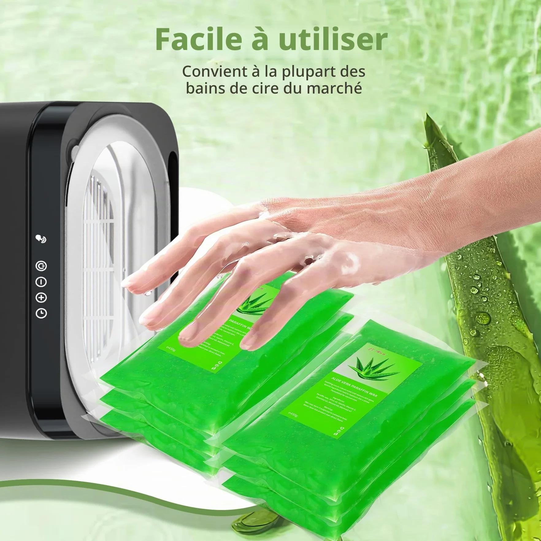 6 Packs Cire de paraffine, 2700g Recharge Aloe vera Blocs de cire de paraffine pour bain de paraffine mains et pieds, Soulage la fatigue musculaire, Hydrate et Nourrit