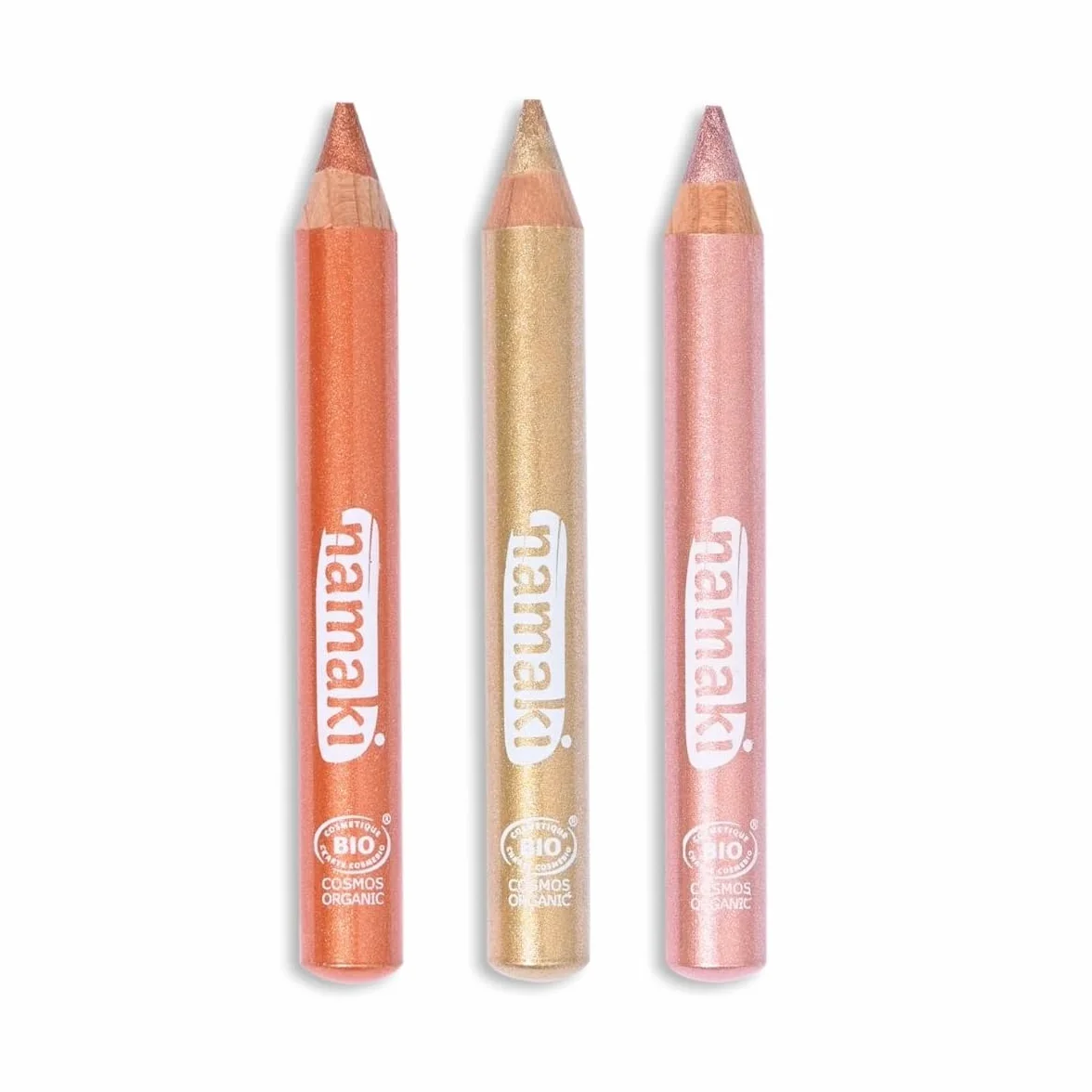 Namaki Crayons de maquillage Enfants Pailletés Jumbo Bio - Cuivre, Or, Rose - Certifiés Cosmos Organic