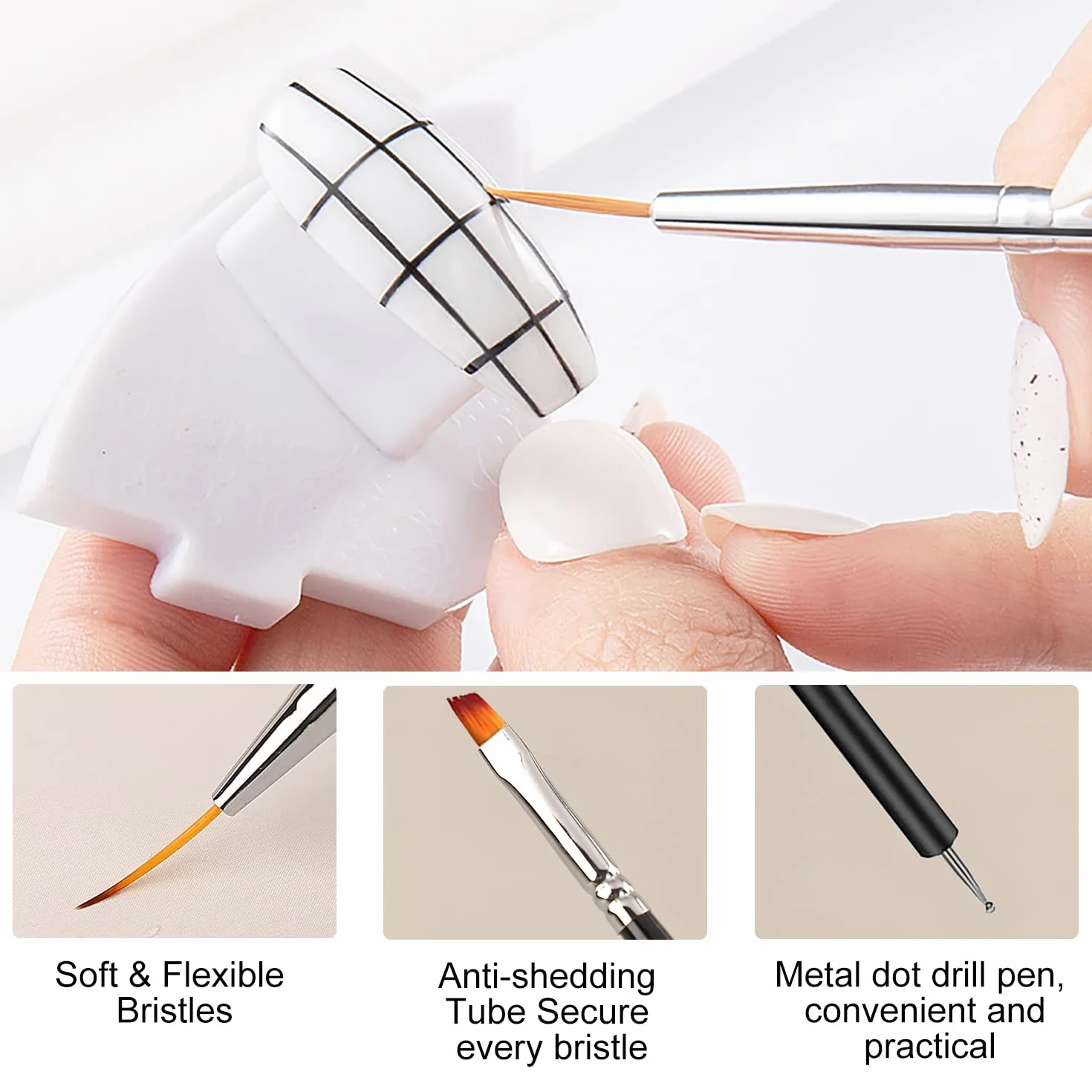 Pinceau Nail Art Ongles 6 Pcs Double Extrémité Dotting Pen Outils Manucure Salon DIY Noir