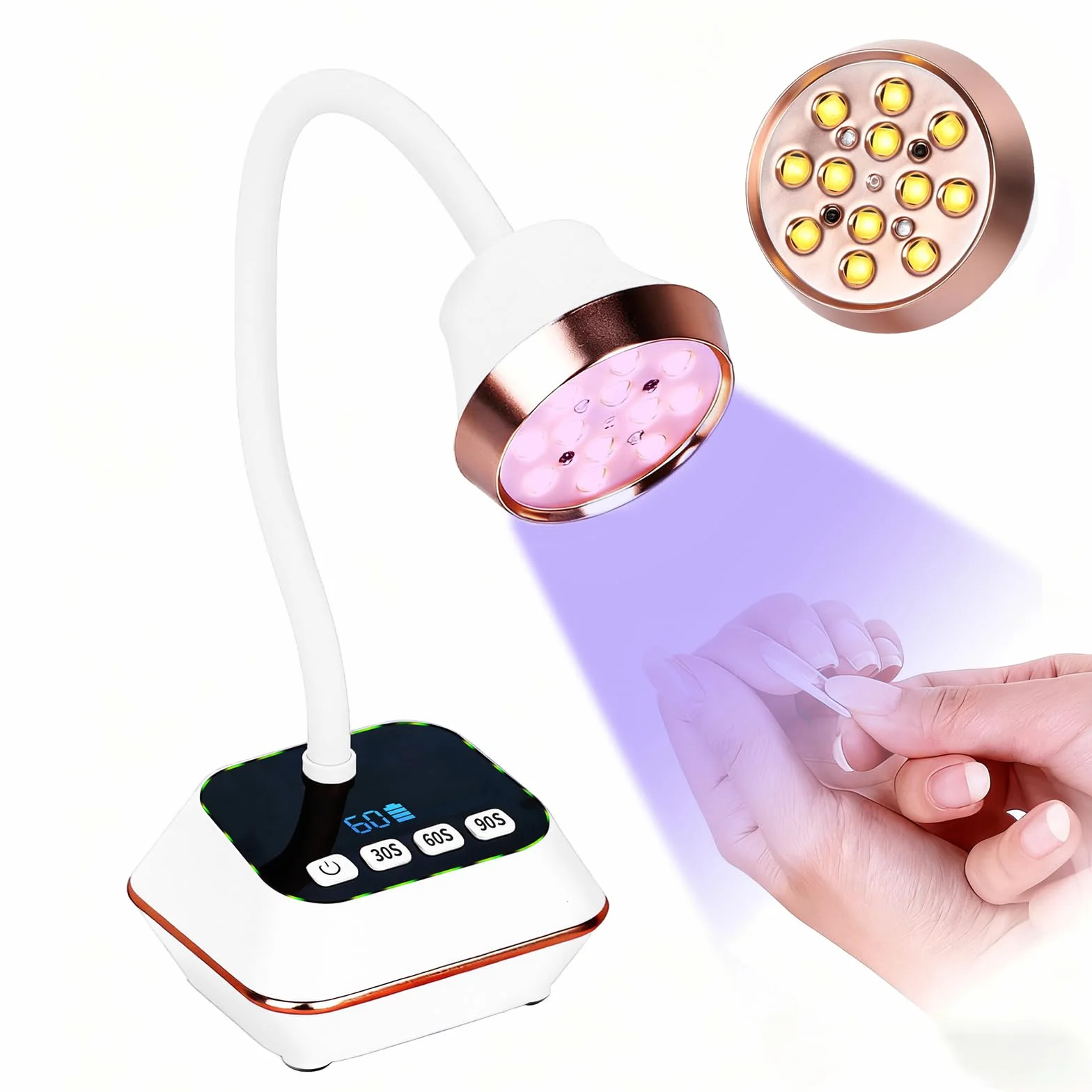 36W Lampe UV Ongles Gel, Mini Lampe UV avec Capteur Intelligent et Écran LCD, 30s/60s/90s Modes, Rechargeable Petite Sèche Ongles Design Col de Cygne Flexible pour Salon et Maison, Blanc