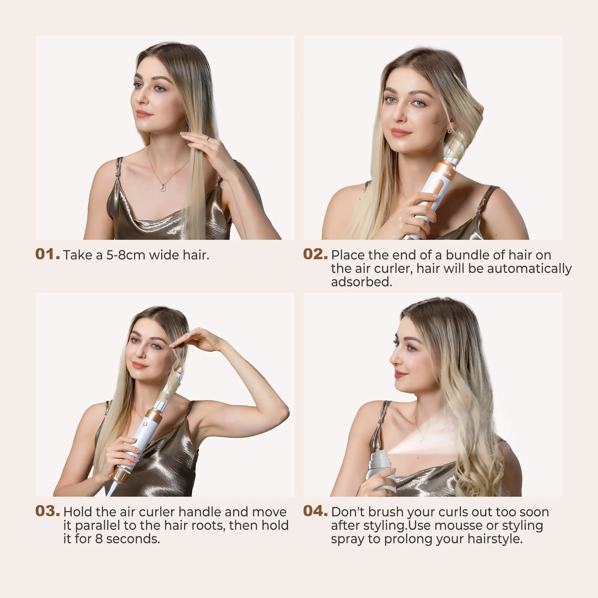 UKLISS Sèche Cheveux Air Styler Pro 7 en 1 1400W Professionnel Boucleur Automatique Fer Lisser Brosse Soufflante Blanc