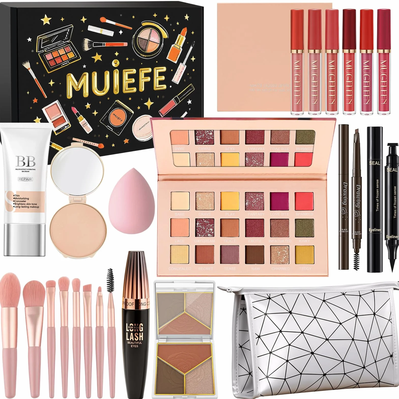 23 Pièces Coffret Maquillage Femme, Kit Maquillage Professionnel Complet, Coffret Cadeau Maquillage Ado Fille avec Palette de Fards à Paupières, Gloss à Lèvres, Eyeliner, Mascara, Pinceaux